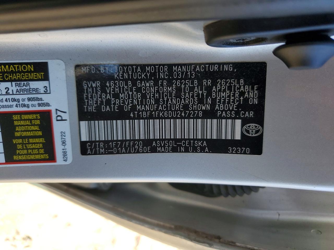 2013 Toyota Camry Se Серебряный vin: 4T1BF1FK6DU247278