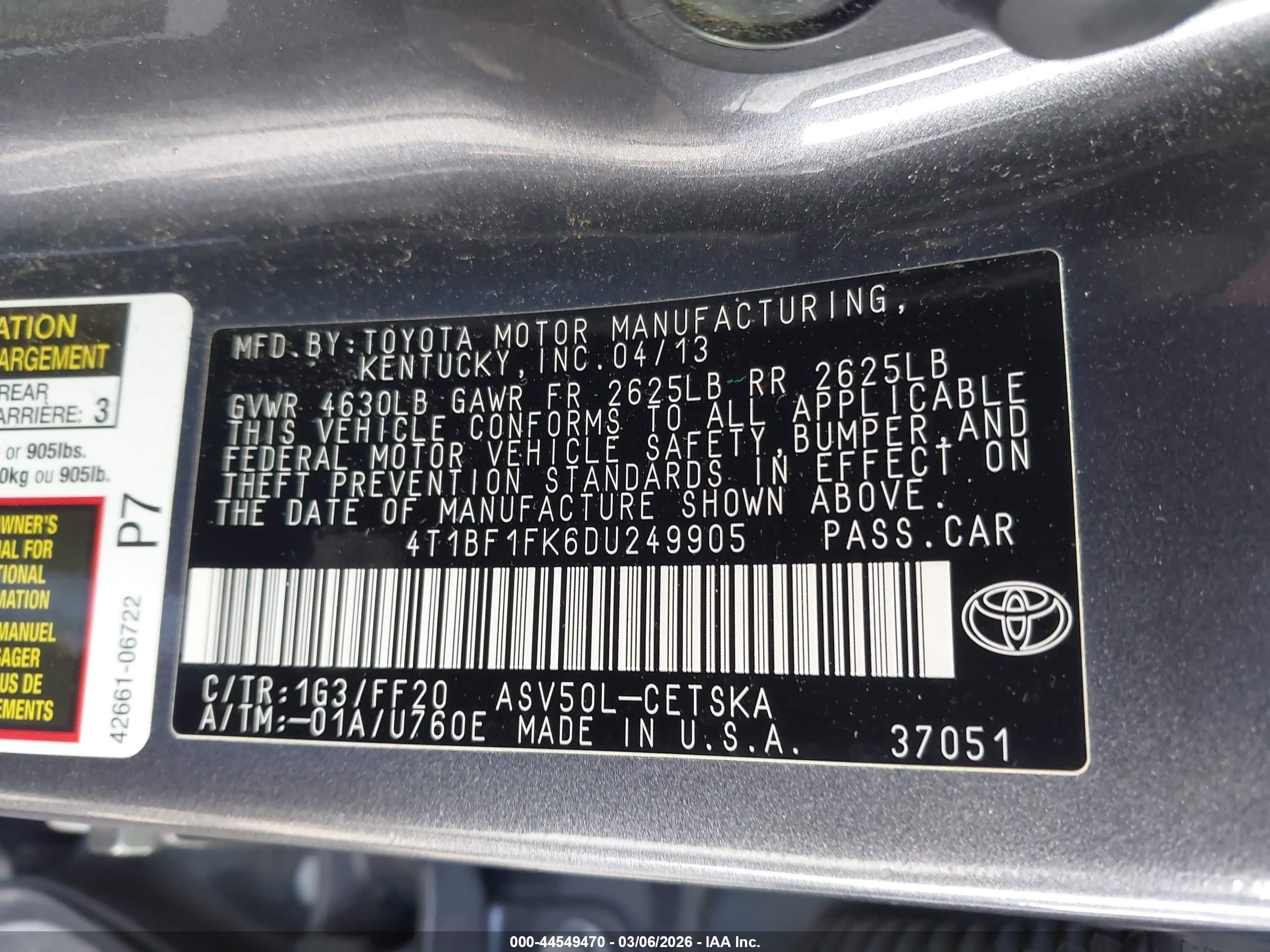 2013 Toyota Camry Se Gray vin: 4T1BF1FK6DU249905