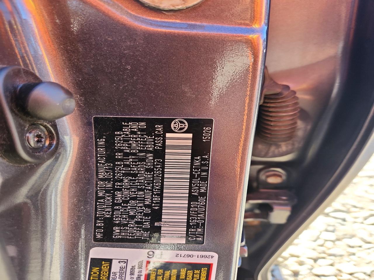 2013 Toyota Camry Le Серый vin: 4T1BF1FK6DU265473