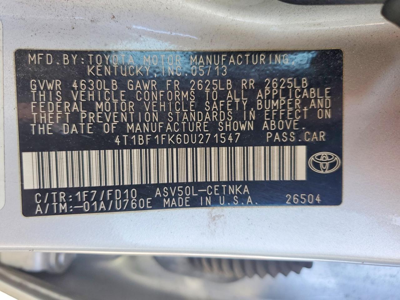 2013 Toyota Camry Le Silver vin: 4T1BF1FK6DU271547