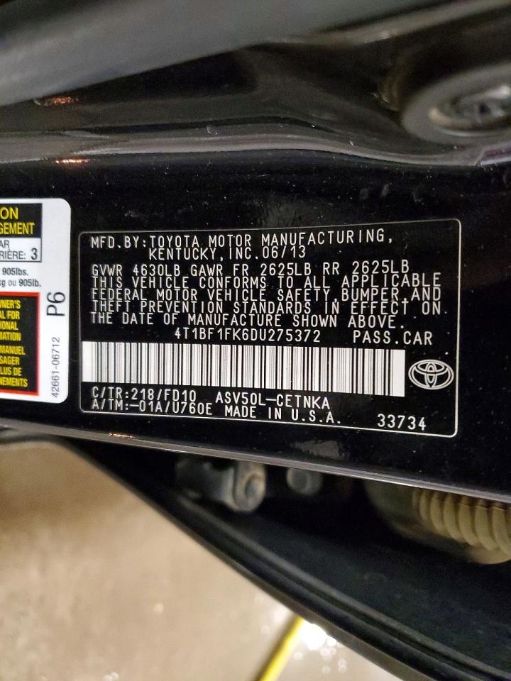 2013 Toyota Camry Le Black vin: 4T1BF1FK6DU275372