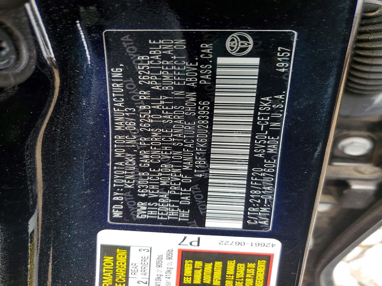2013 Toyota Camry Se Black vin: 4T1BF1FK6DU283956