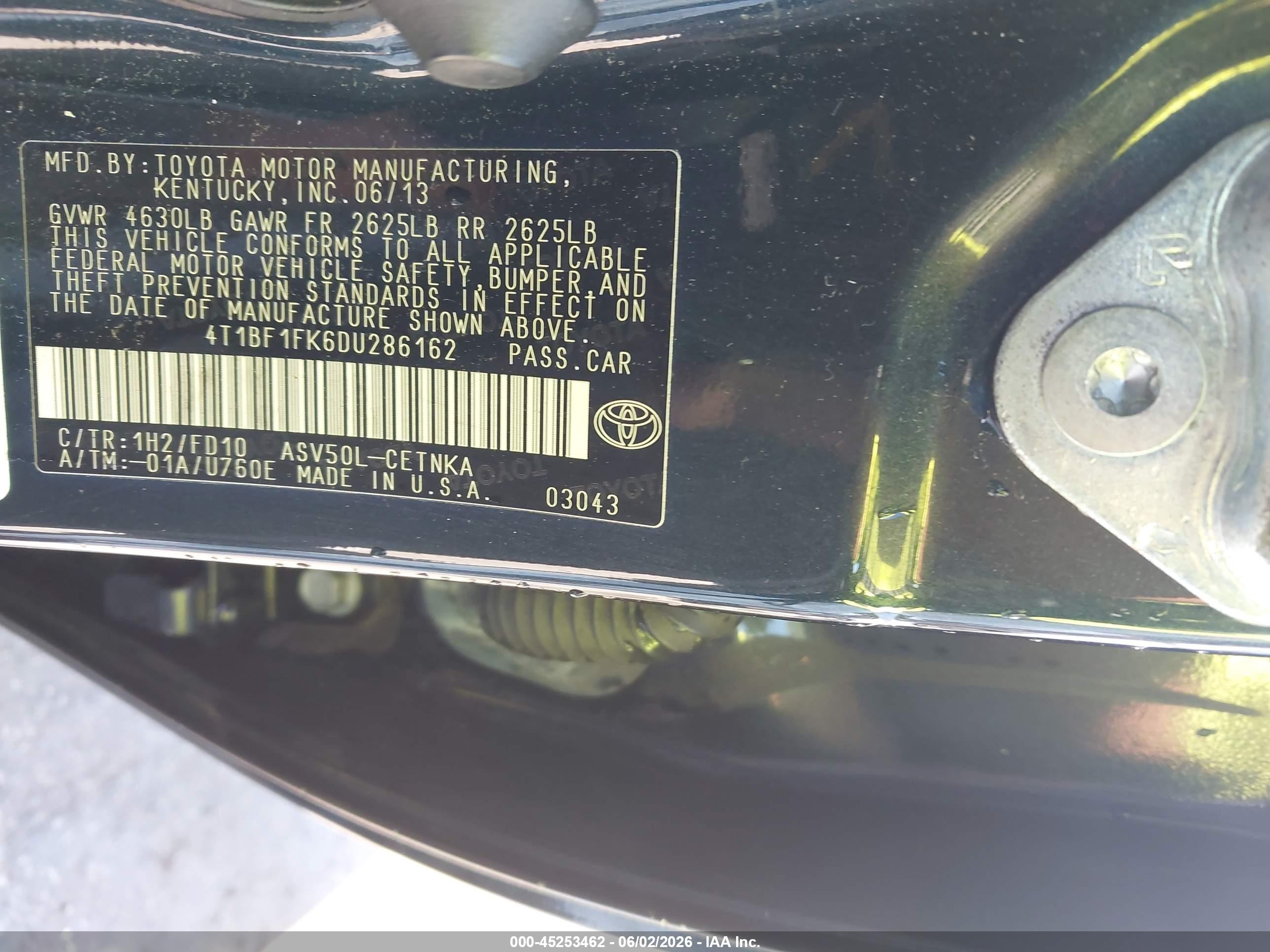 2013 Toyota Camry Le Black vin: 4T1BF1FK6DU286162