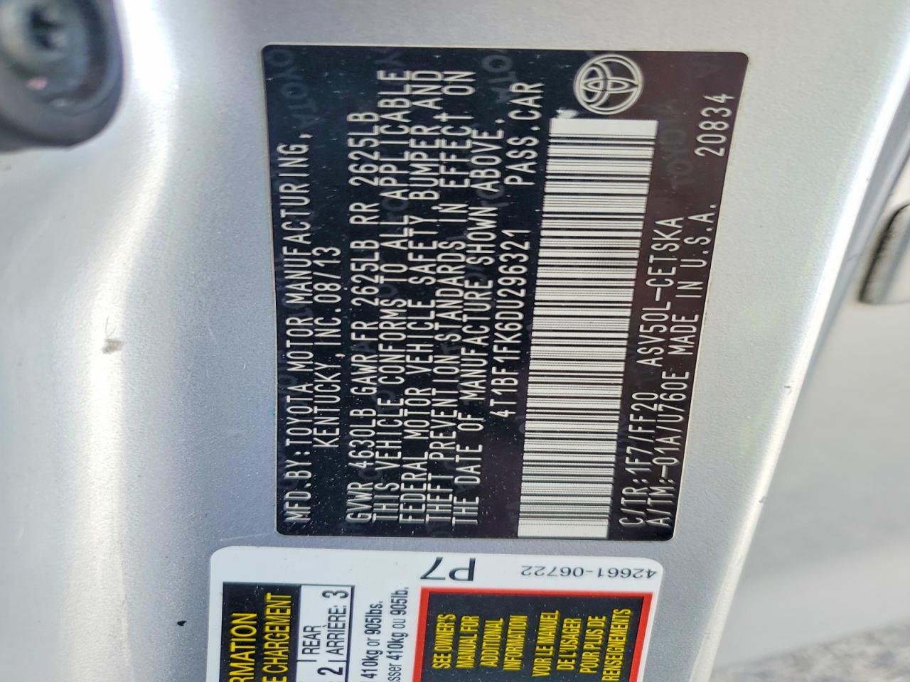 2013 Toyota Camry Se Серебряный vin: 4T1BF1FK6DU296321