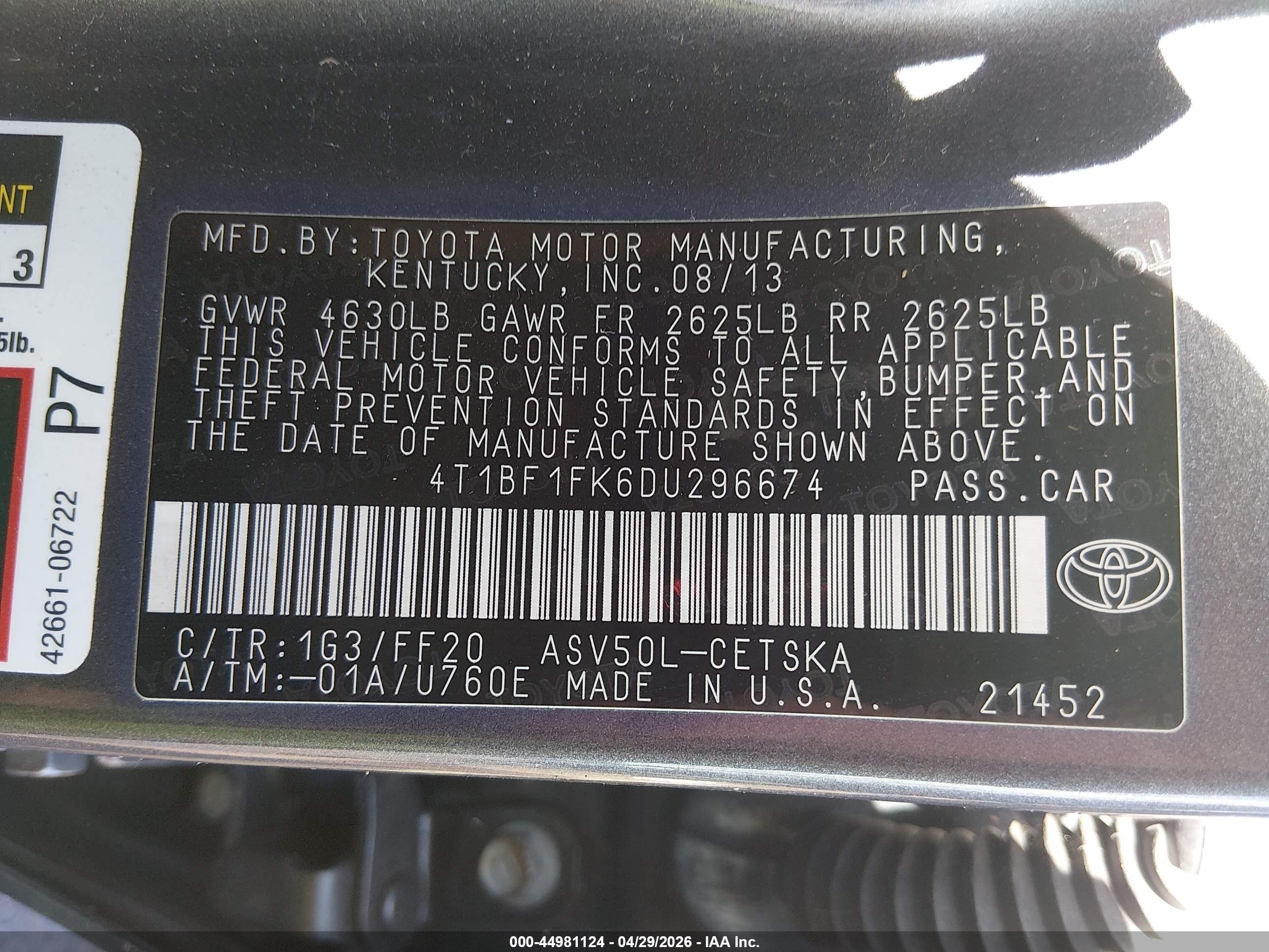 2013 Toyota Camry Se Gray vin: 4T1BF1FK6DU296674