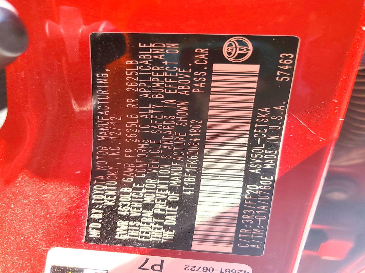 2013 Toyota Camry Se Red vin: 4T1BF1FK6DU641802