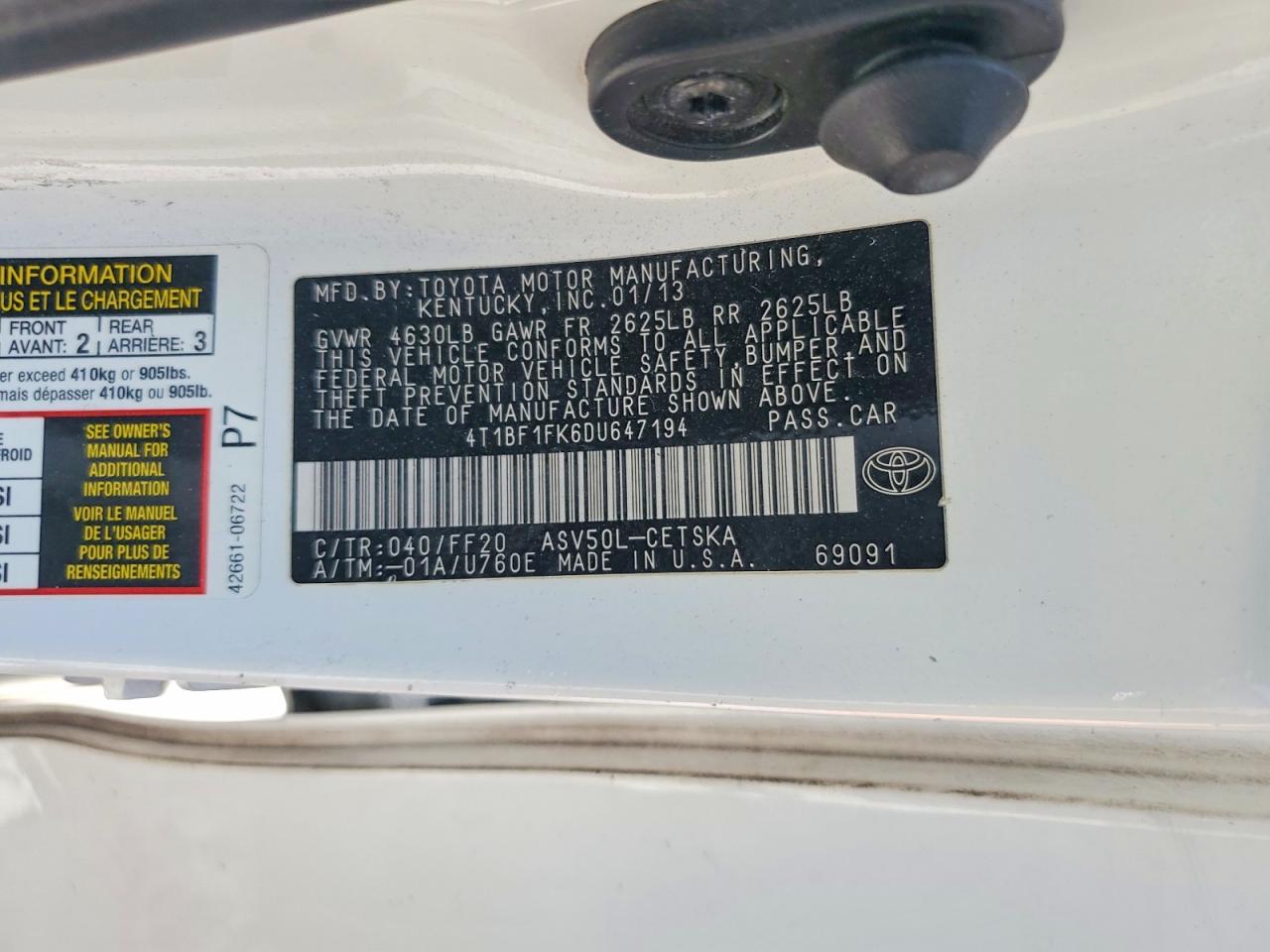 2013 Toyota Camry Se White vin: 4T1BF1FK6DU647194