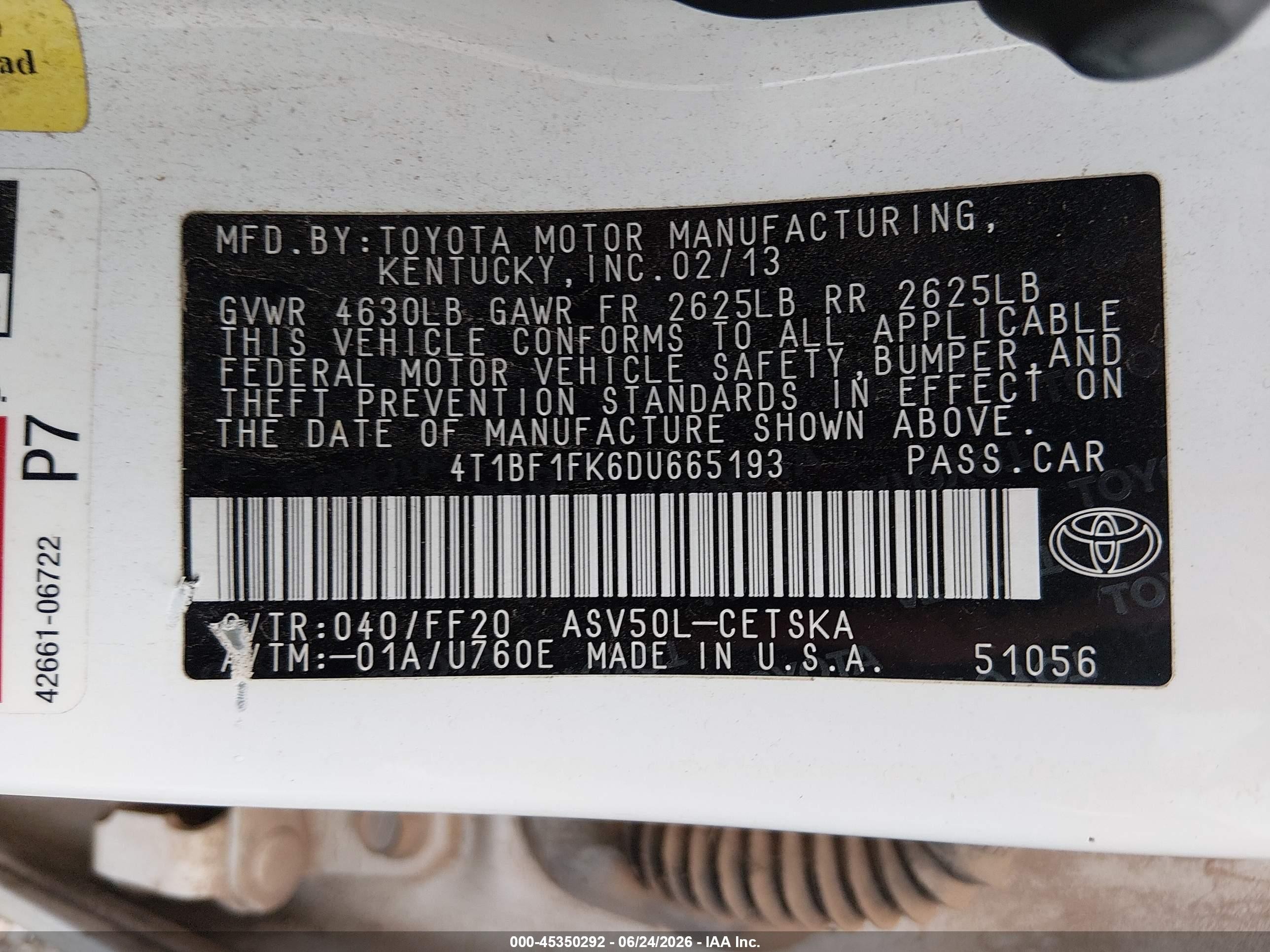 2013 Toyota Camry Se White vin: 4T1BF1FK6DU665193
