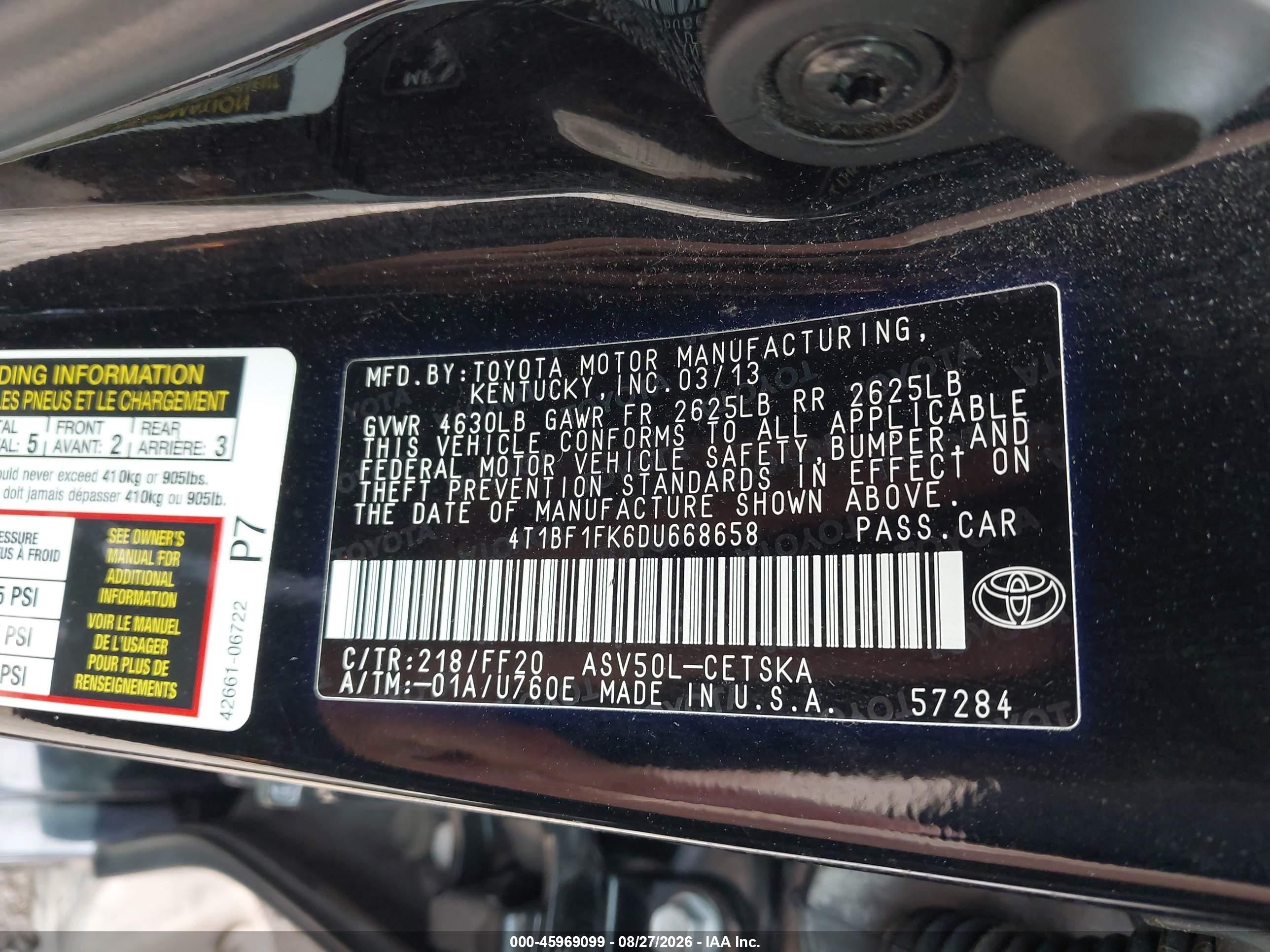 2013 Toyota Camry Se Black vin: 4T1BF1FK6DU668658