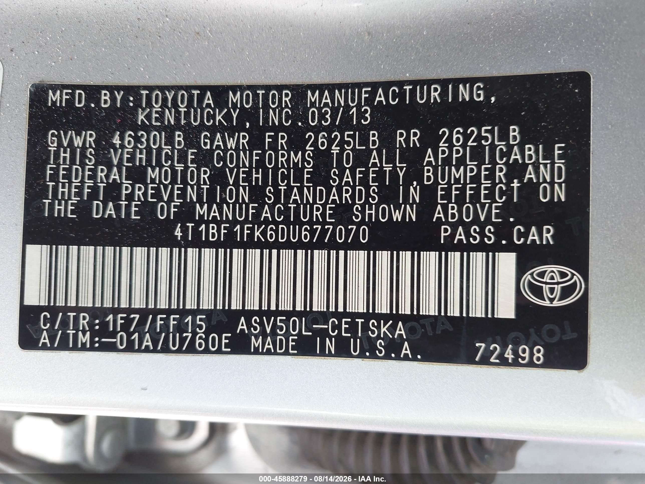 2013 Toyota Camry Se Серебряный vin: 4T1BF1FK6DU677070