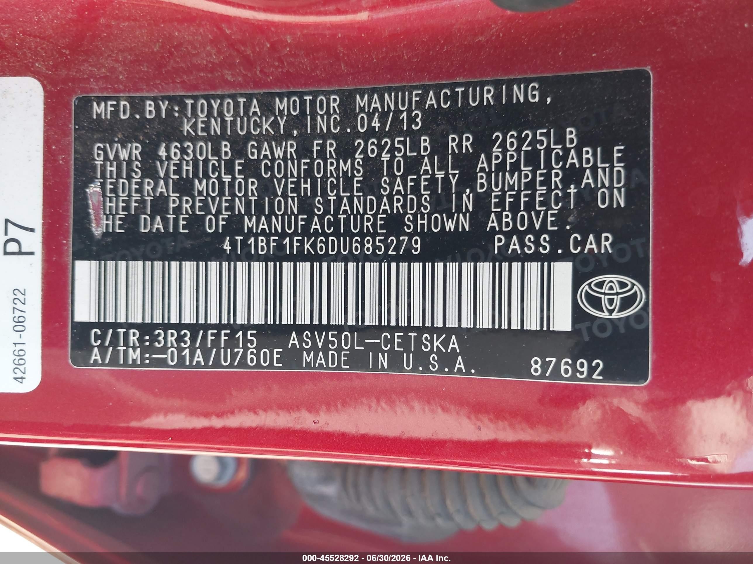 2013 Toyota Camry Se Red vin: 4T1BF1FK6DU685279