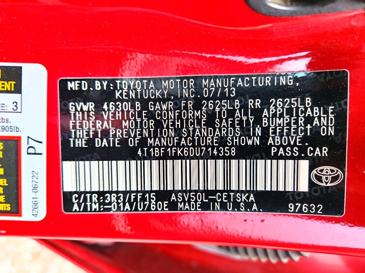 2013 Toyota Camry Se Red vin: 4T1BF1FK6DU714358