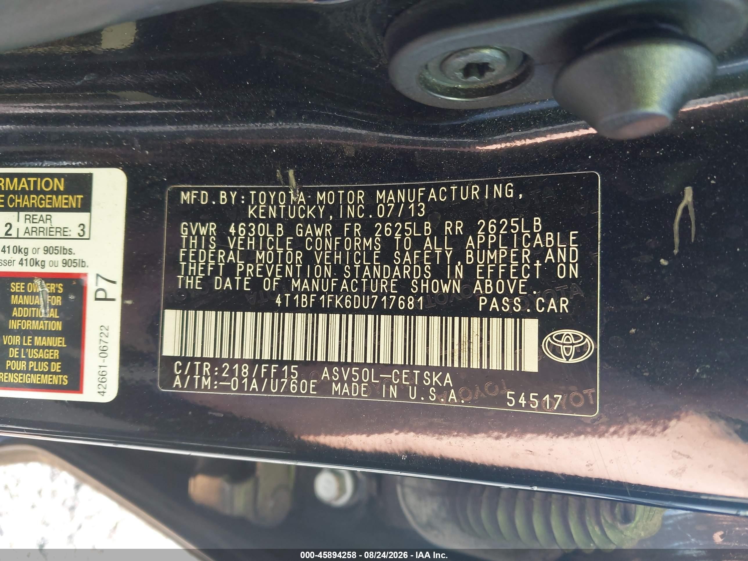 2013 Toyota Camry Se Black vin: 4T1BF1FK6DU717681