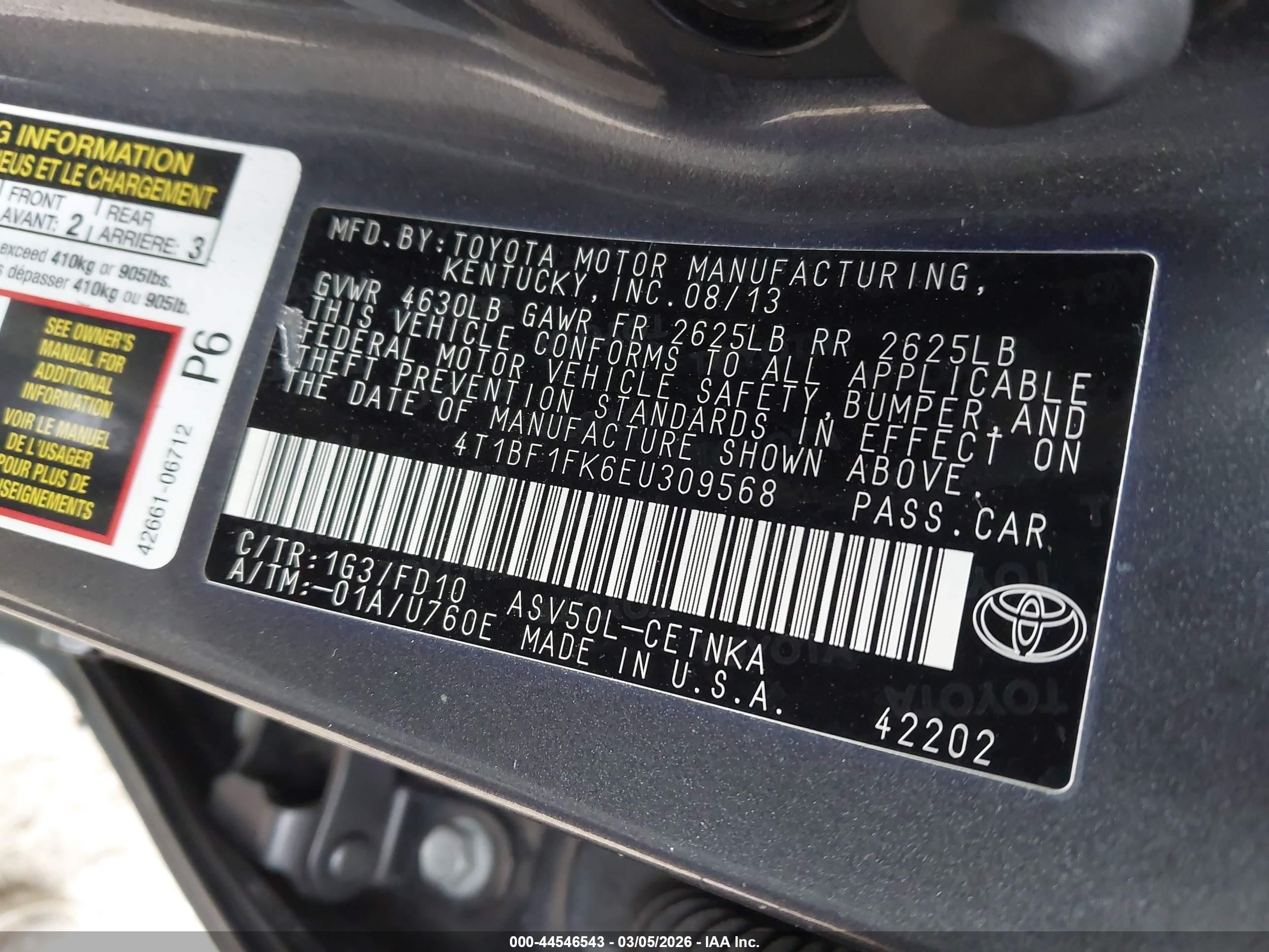 2014 Toyota Camry Le Серебряный vin: 4T1BF1FK6EU309568