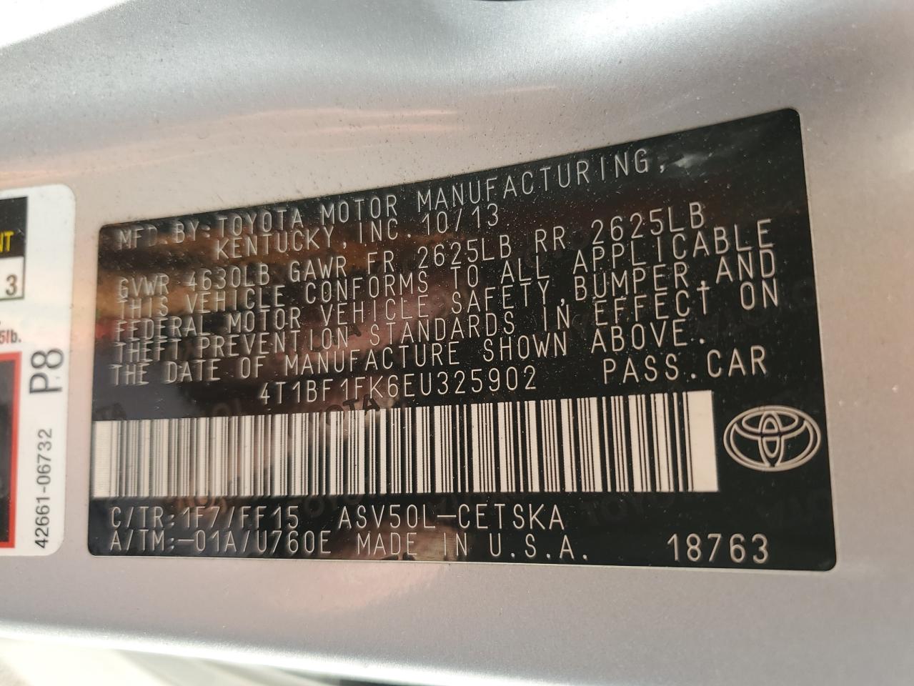 2014 Toyota Camry L Silver vin: 4T1BF1FK6EU325902