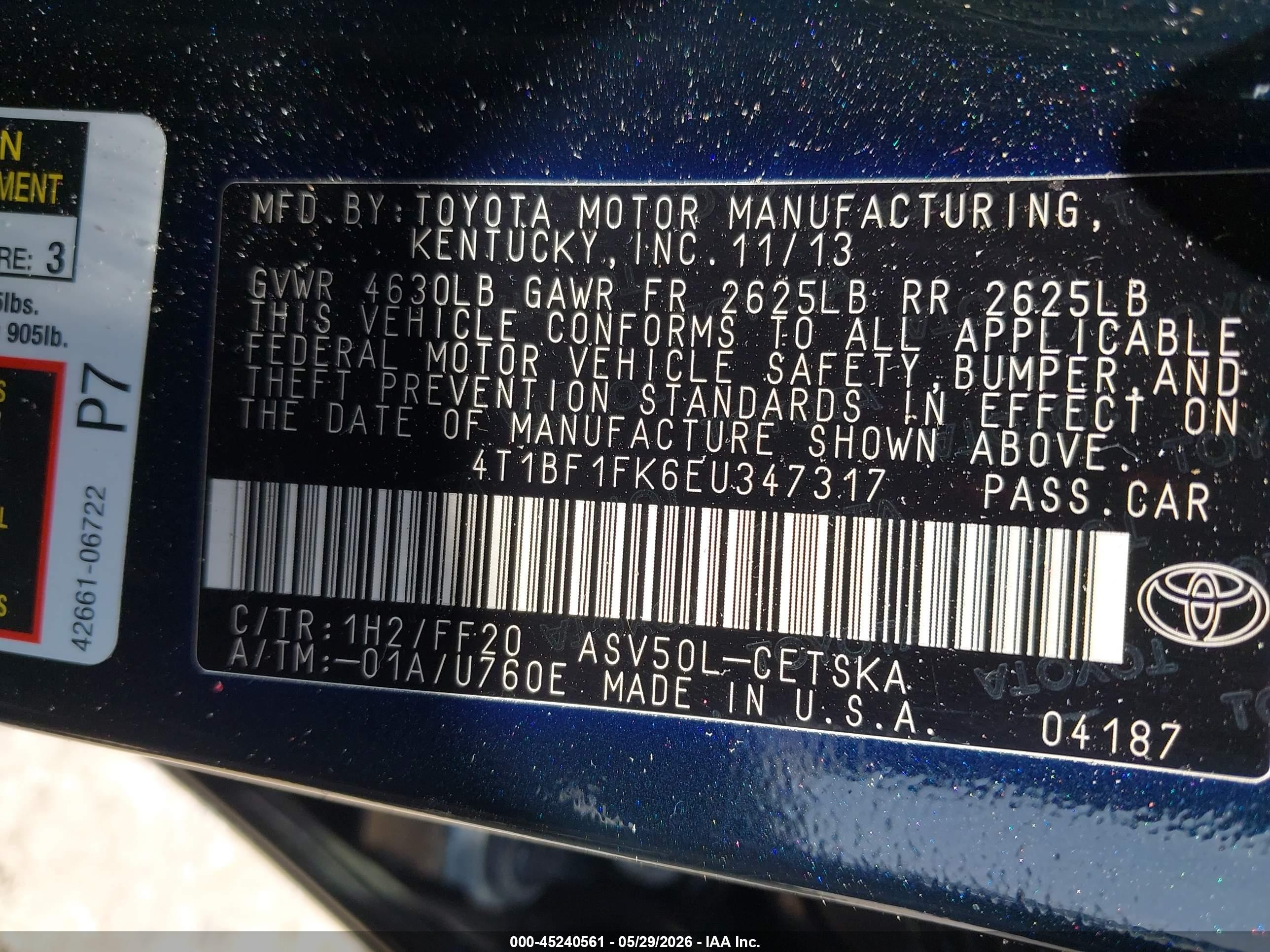 2014 Toyota Camry Se Black vin: 4T1BF1FK6EU347317
