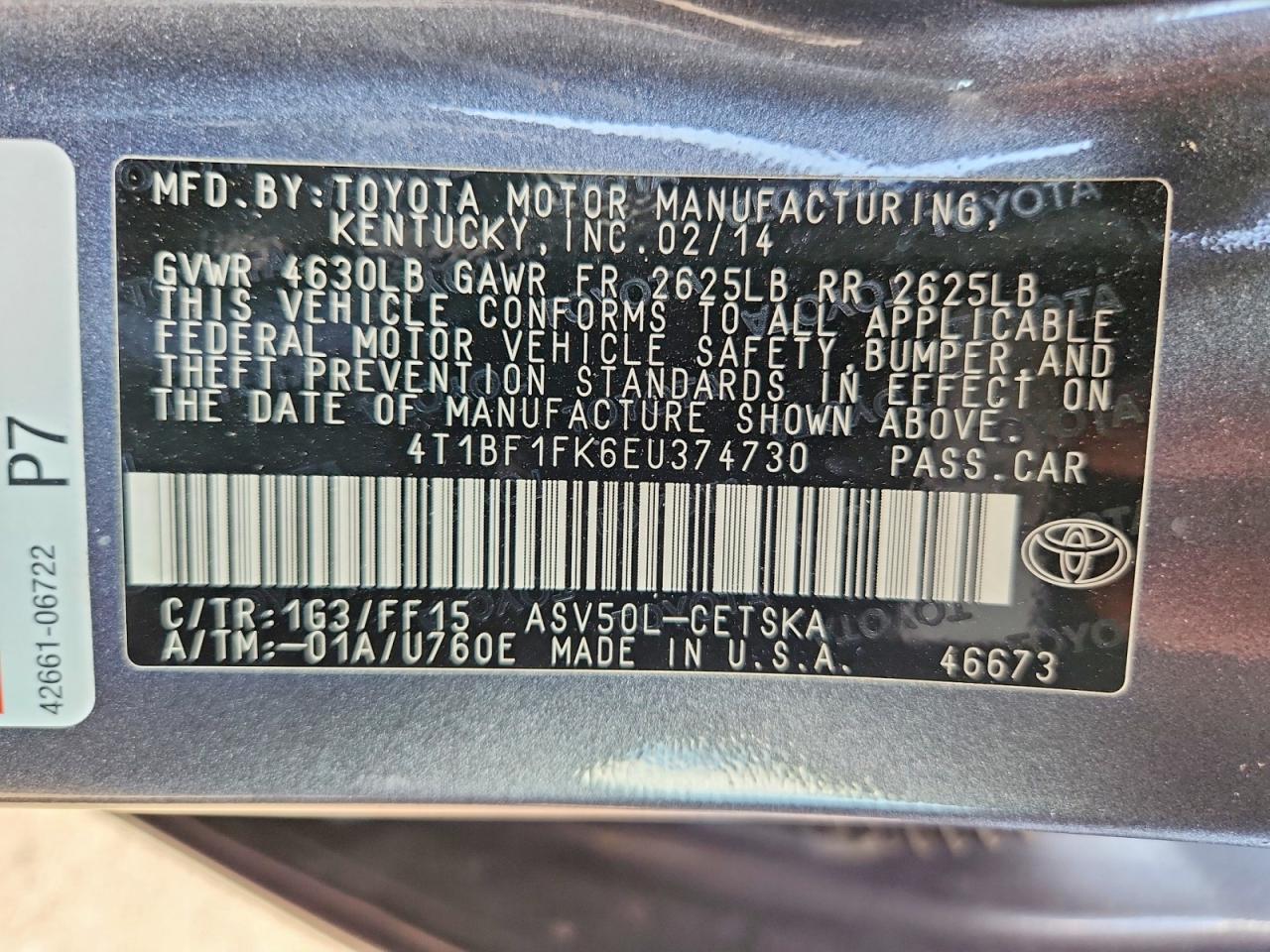 2014 Toyota Camry Se Gray vin: 4T1BF1FK6EU374730