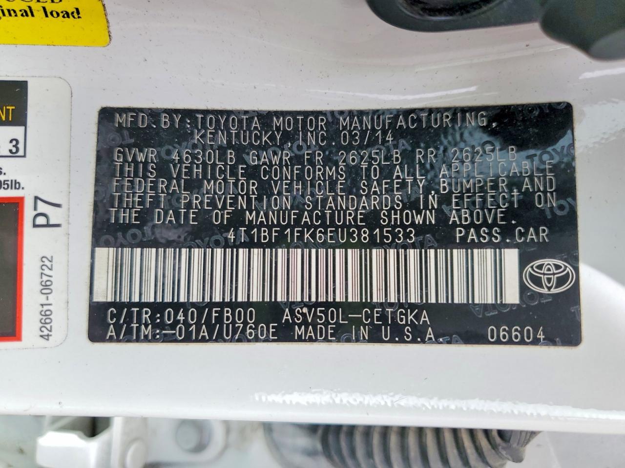 2014 Toyota Camry Xle Белый vin: 4T1BF1FK6EU381533