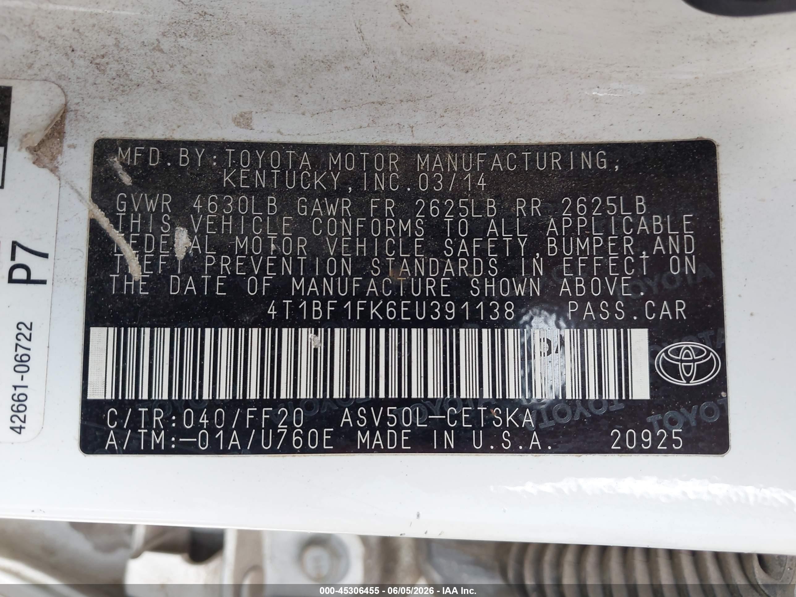 2014 Toyota Camry Se White vin: 4T1BF1FK6EU391138