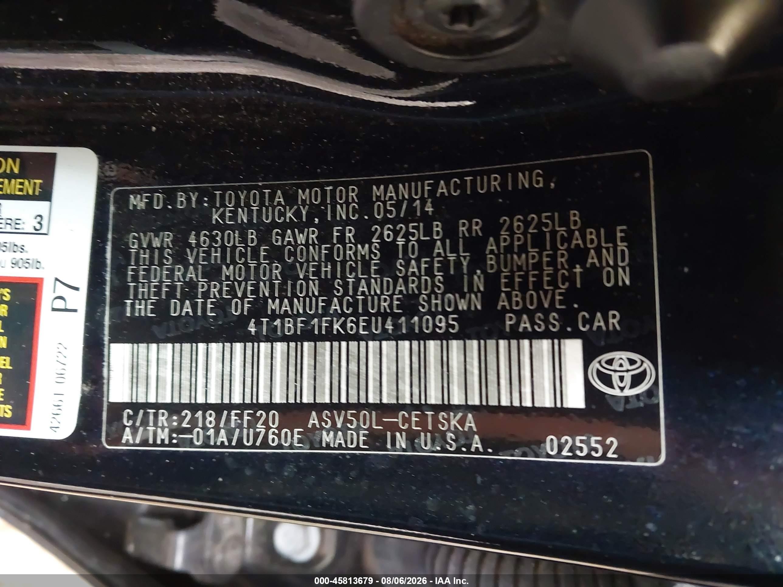 2014 Toyota Camry Se Black vin: 4T1BF1FK6EU411095