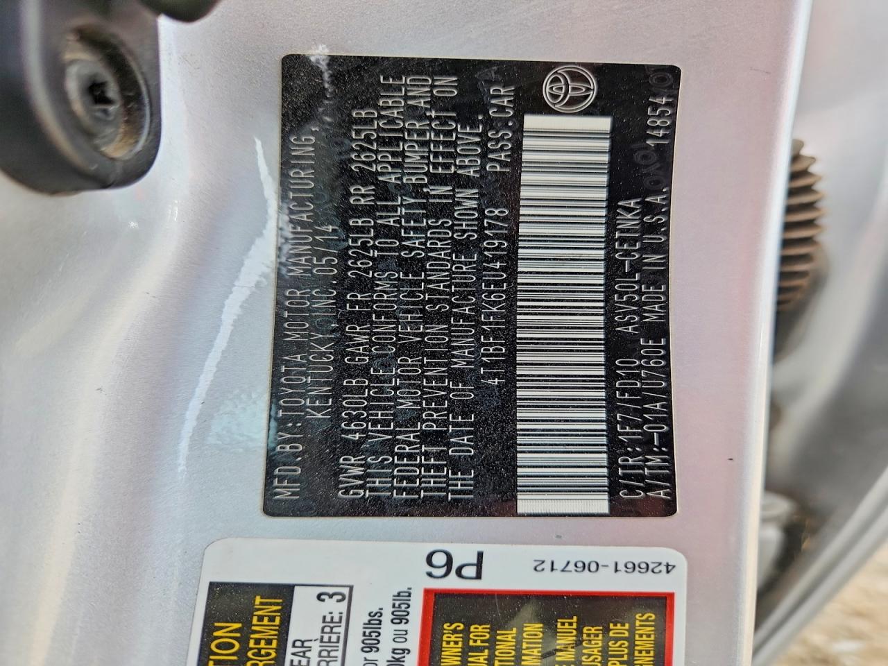 2014 Toyota Camry Le Silver vin: 4T1BF1FK6EU419178