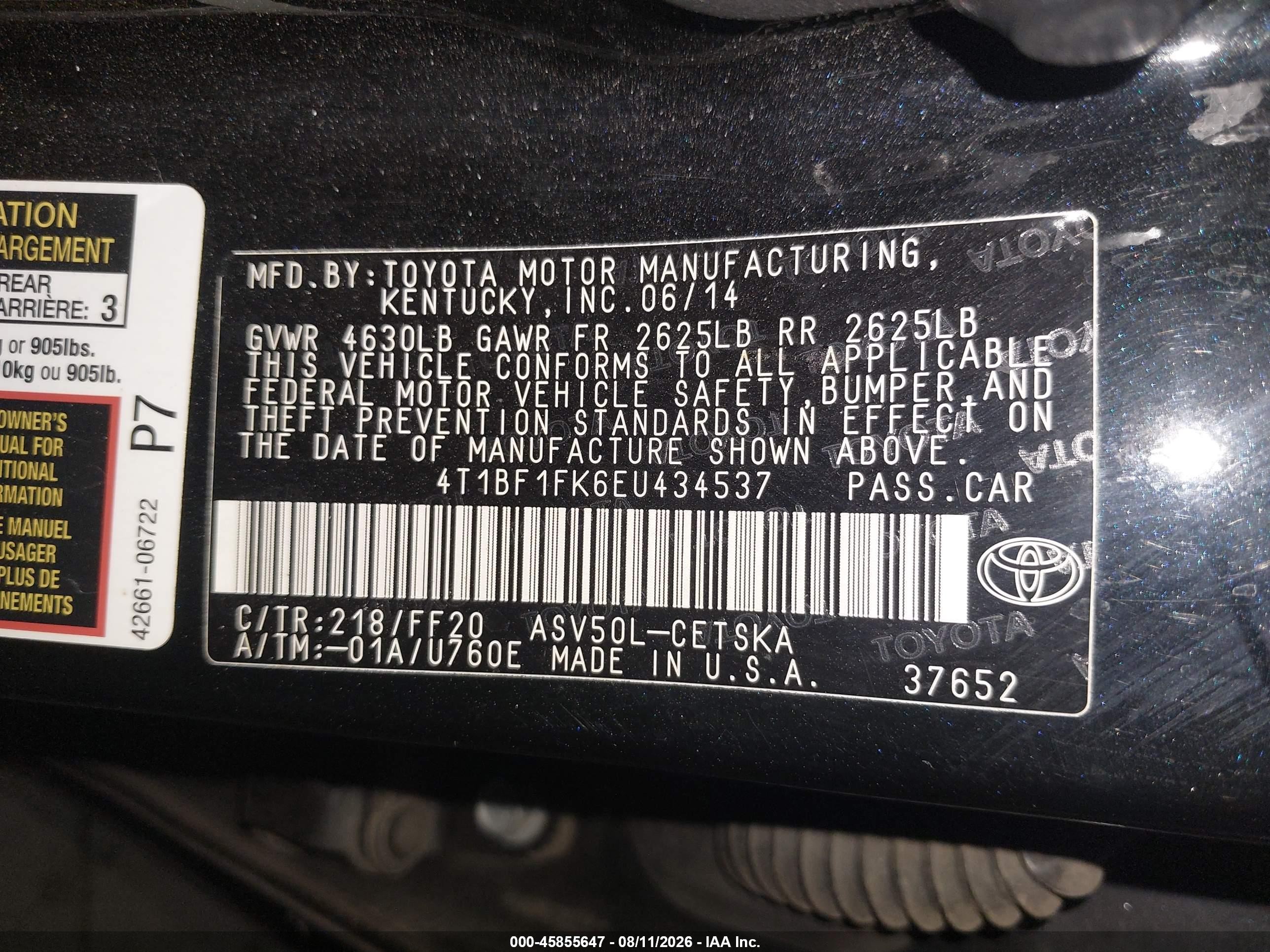 2014 Toyota Camry Se Black vin: 4T1BF1FK6EU434537