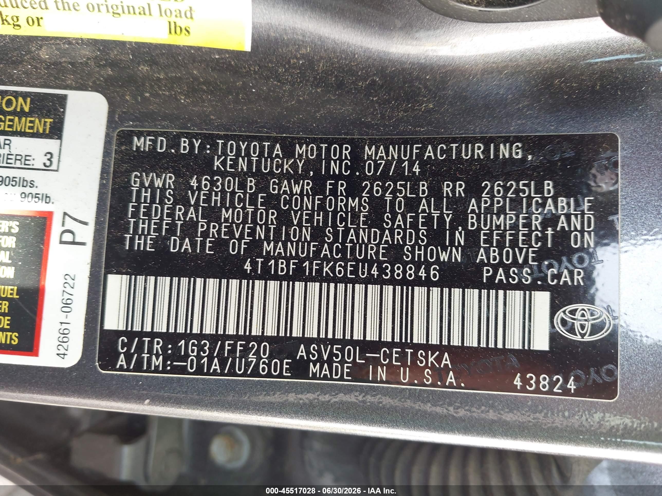 2014 Toyota Camry Se Gray vin: 4T1BF1FK6EU438846