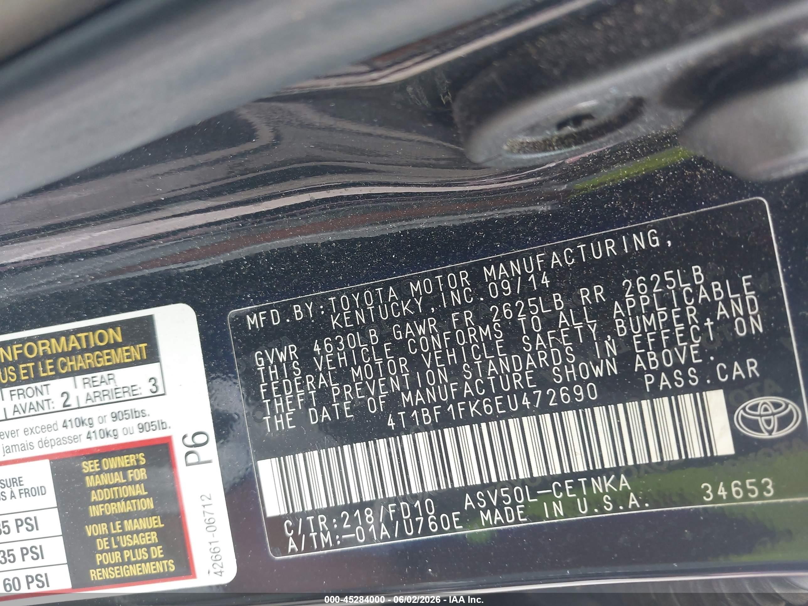 2014 Toyota Camry Le Black vin: 4T1BF1FK6EU472690