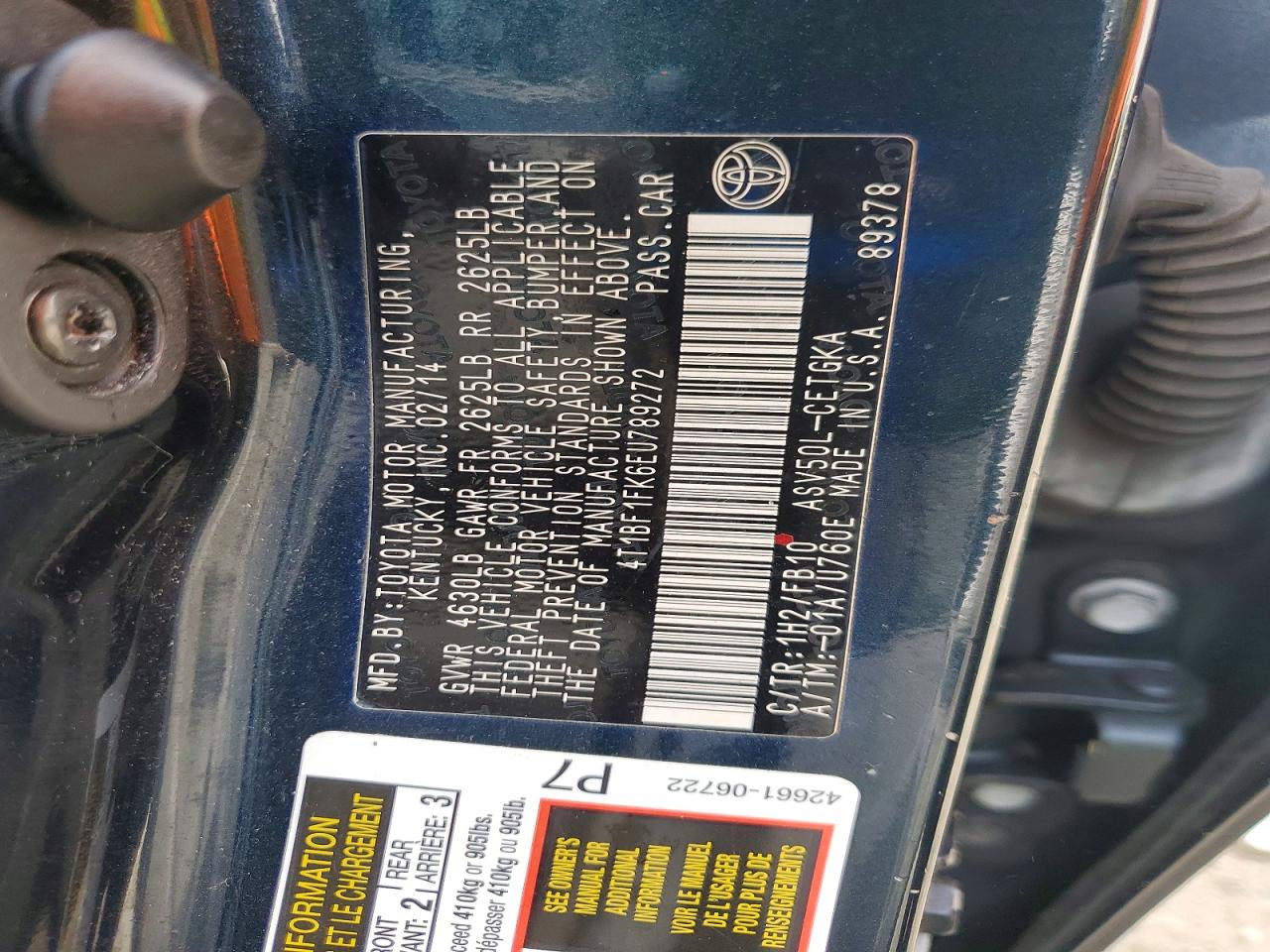 2014 Toyota Camry Xle Blue vin: 4T1BF1FK6EU789272
