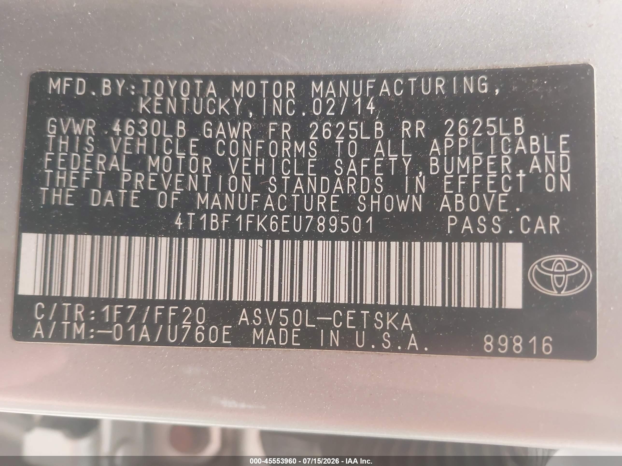 2014 Toyota Camry Se Silver vin: 4T1BF1FK6EU789501