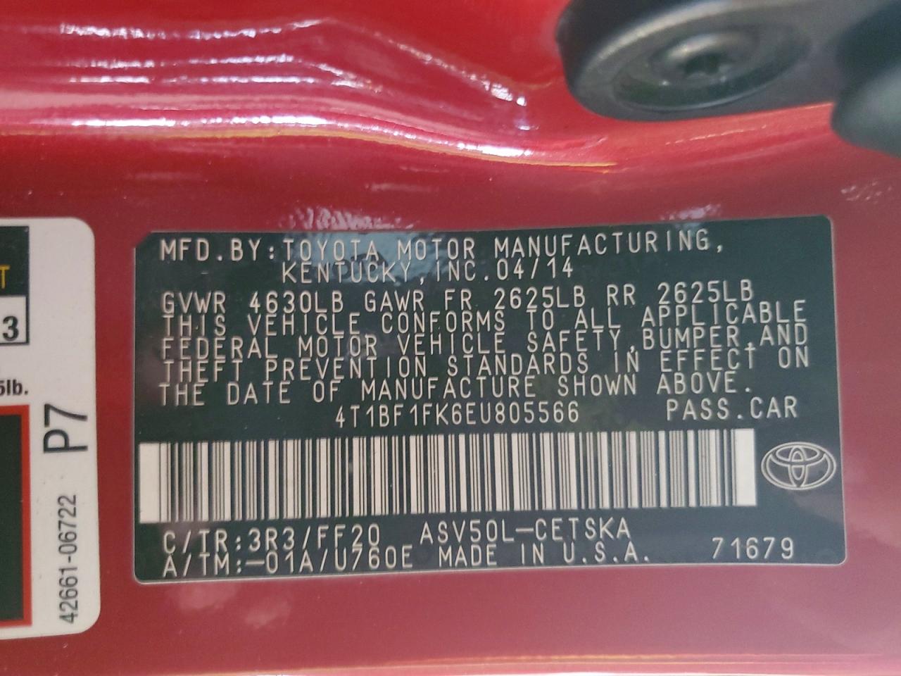 2014 Toyota Camry Se Красный vin: 4T1BF1FK6EU805566