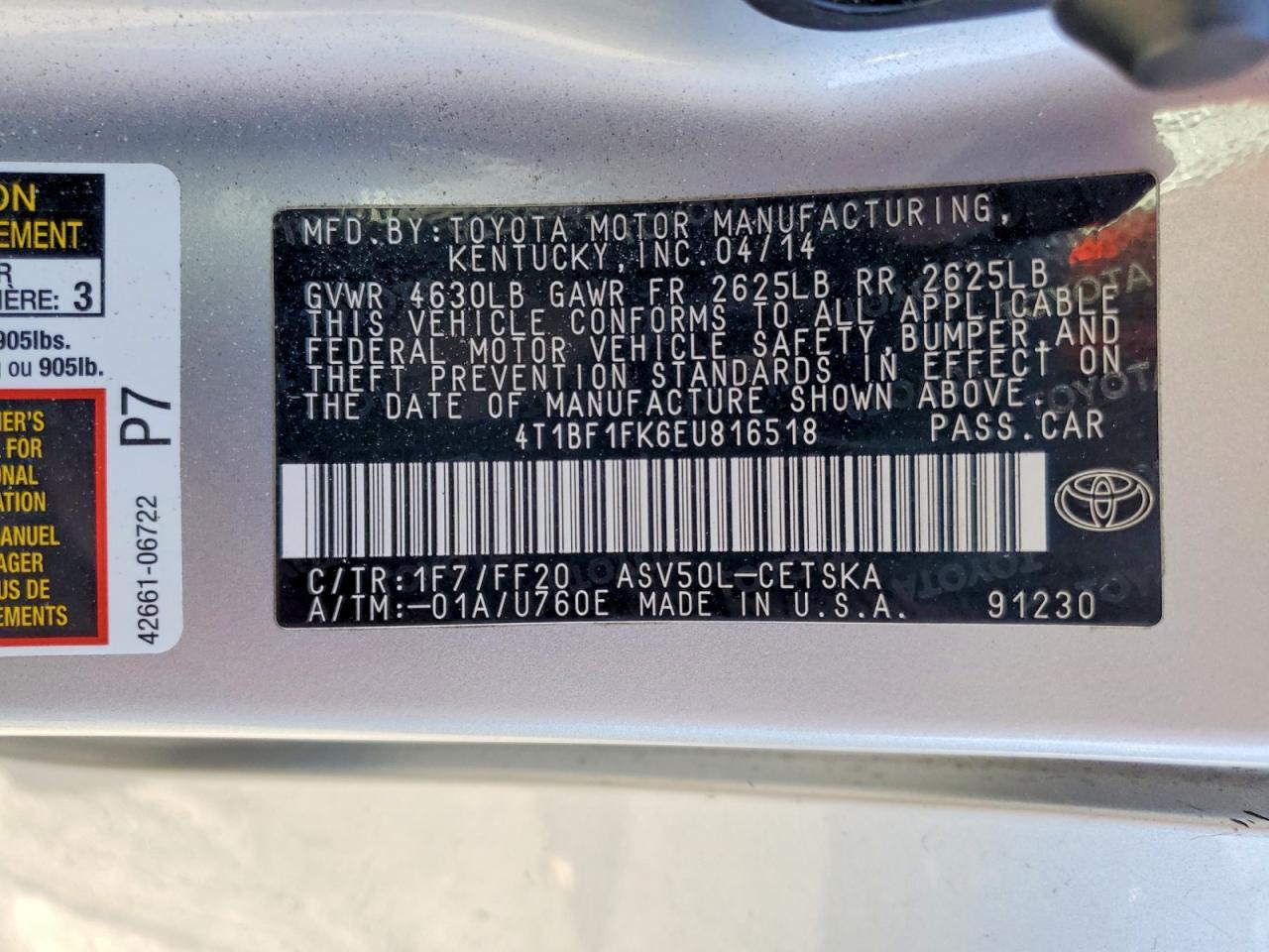 2014 Toyota Camry Se Silver vin: 4T1BF1FK6EU816518