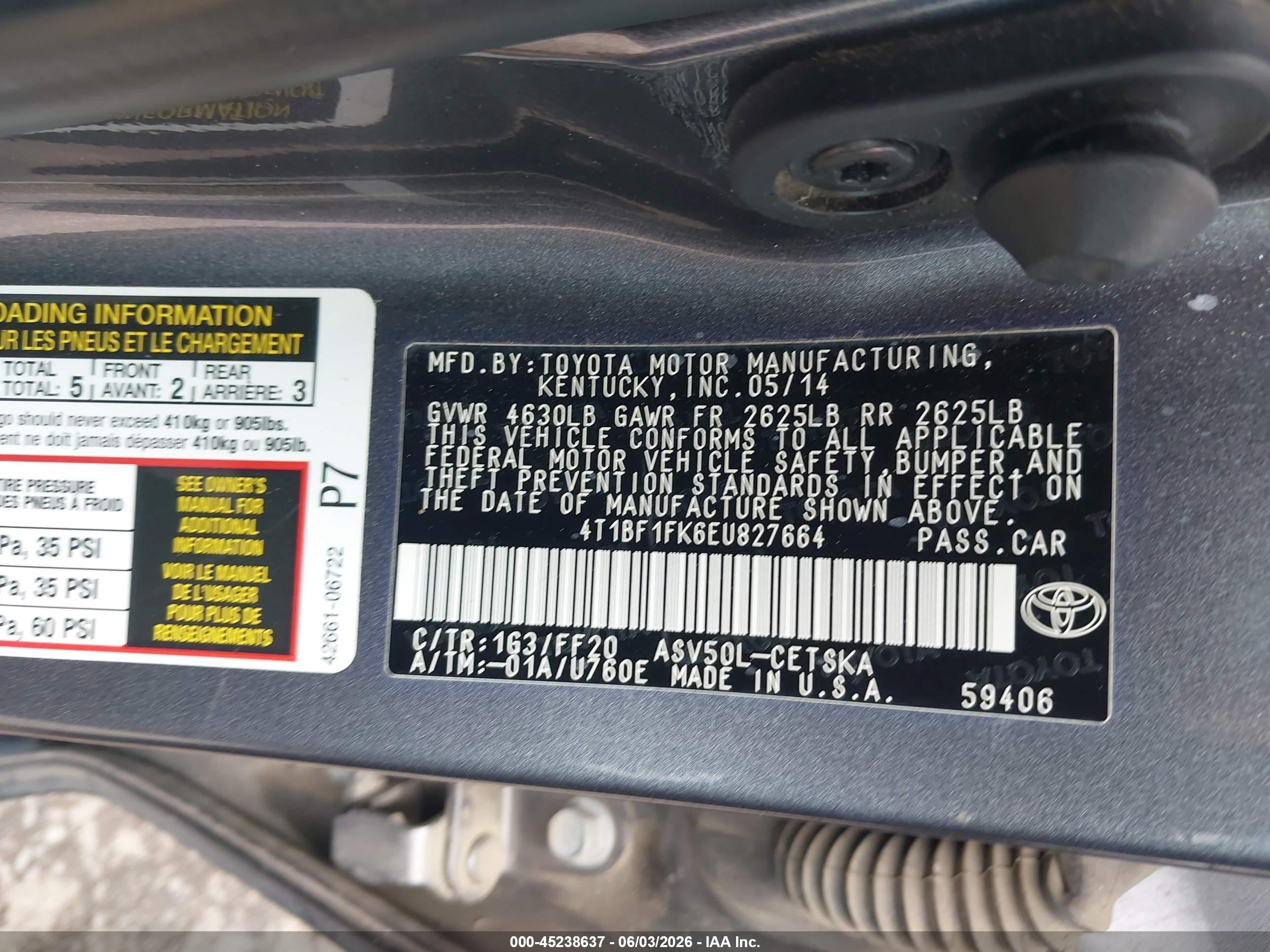 2014 Toyota Camry Se Gray vin: 4T1BF1FK6EU827664