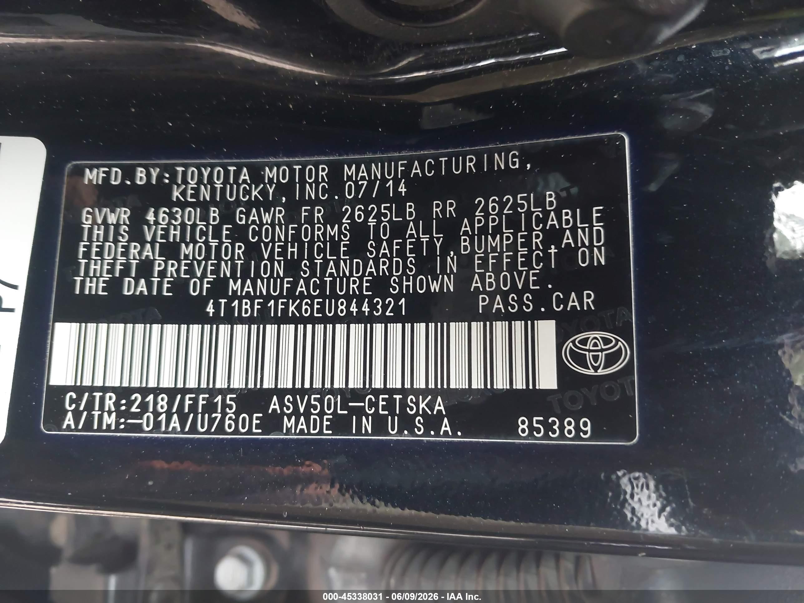 2014 Toyota Camry Se Черный vin: 4T1BF1FK6EU844321