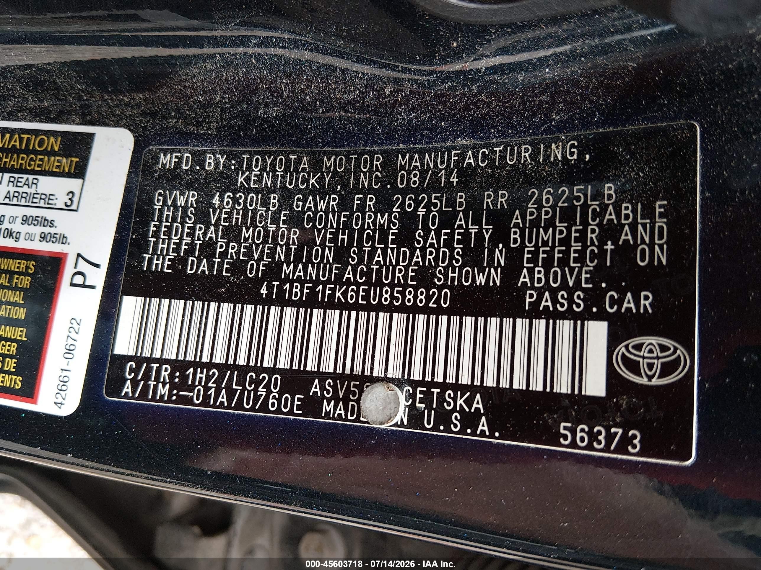 2014 Toyota Camry Se Black vin: 4T1BF1FK6EU858820