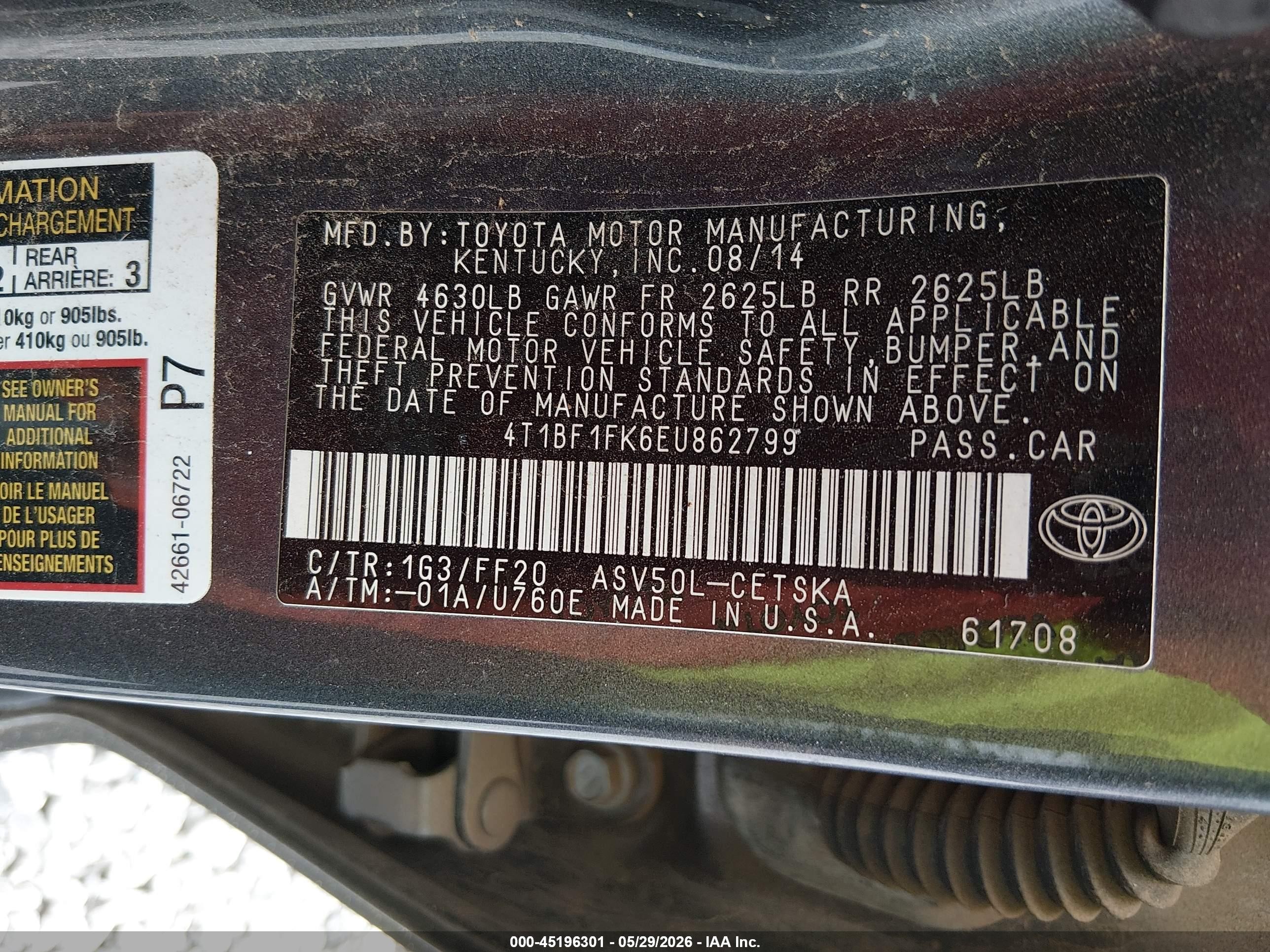 2014 Toyota Camry Se Gray vin: 4T1BF1FK6EU862799