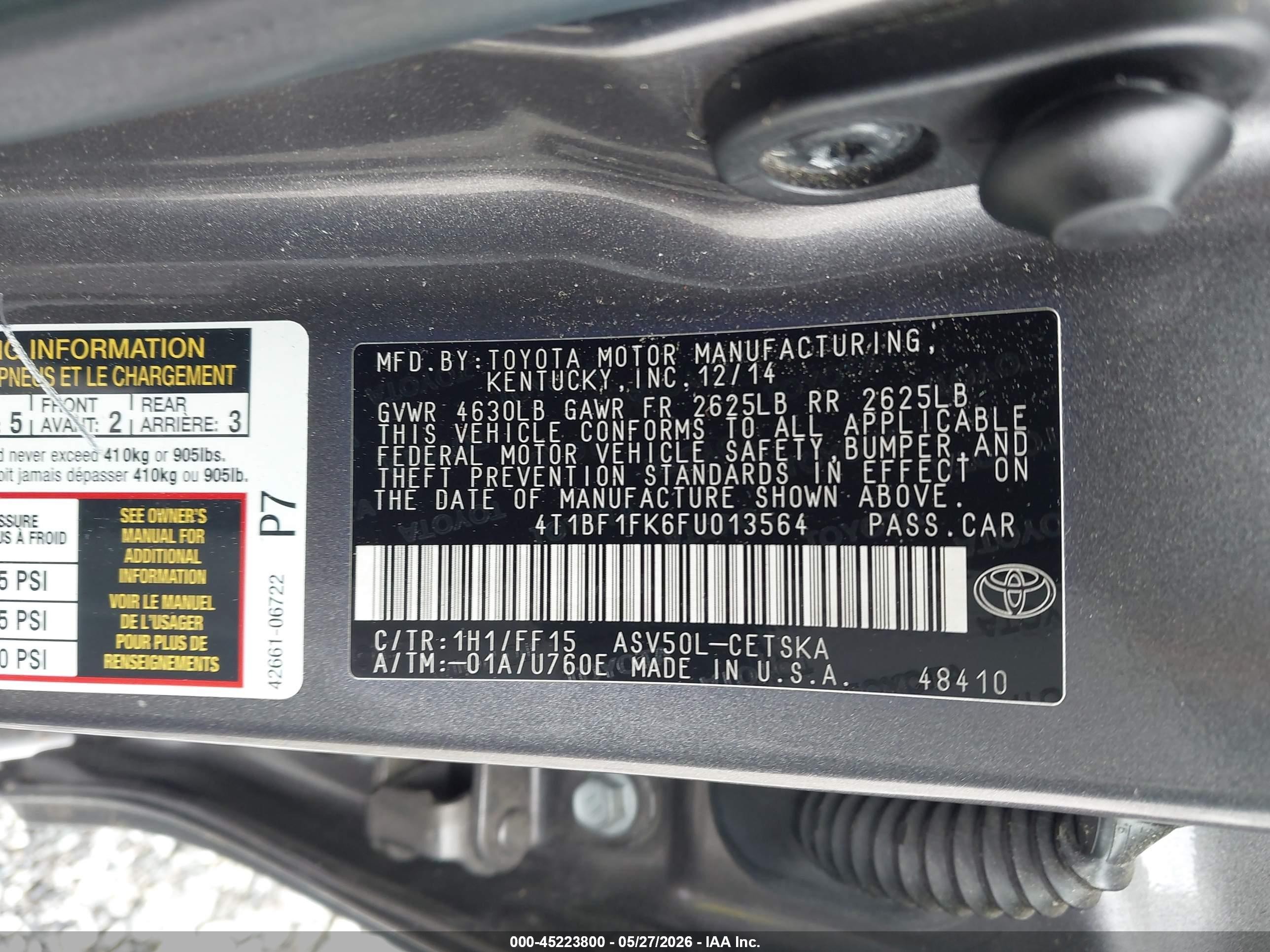 2015 Toyota Camry Se Серый vin: 4T1BF1FK6FU013564