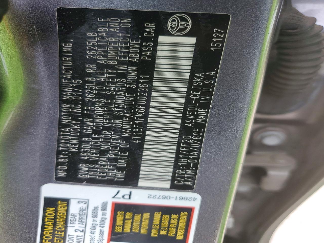 2015 Toyota Camry Se Gray vin: 4T1BF1FK6FU023611