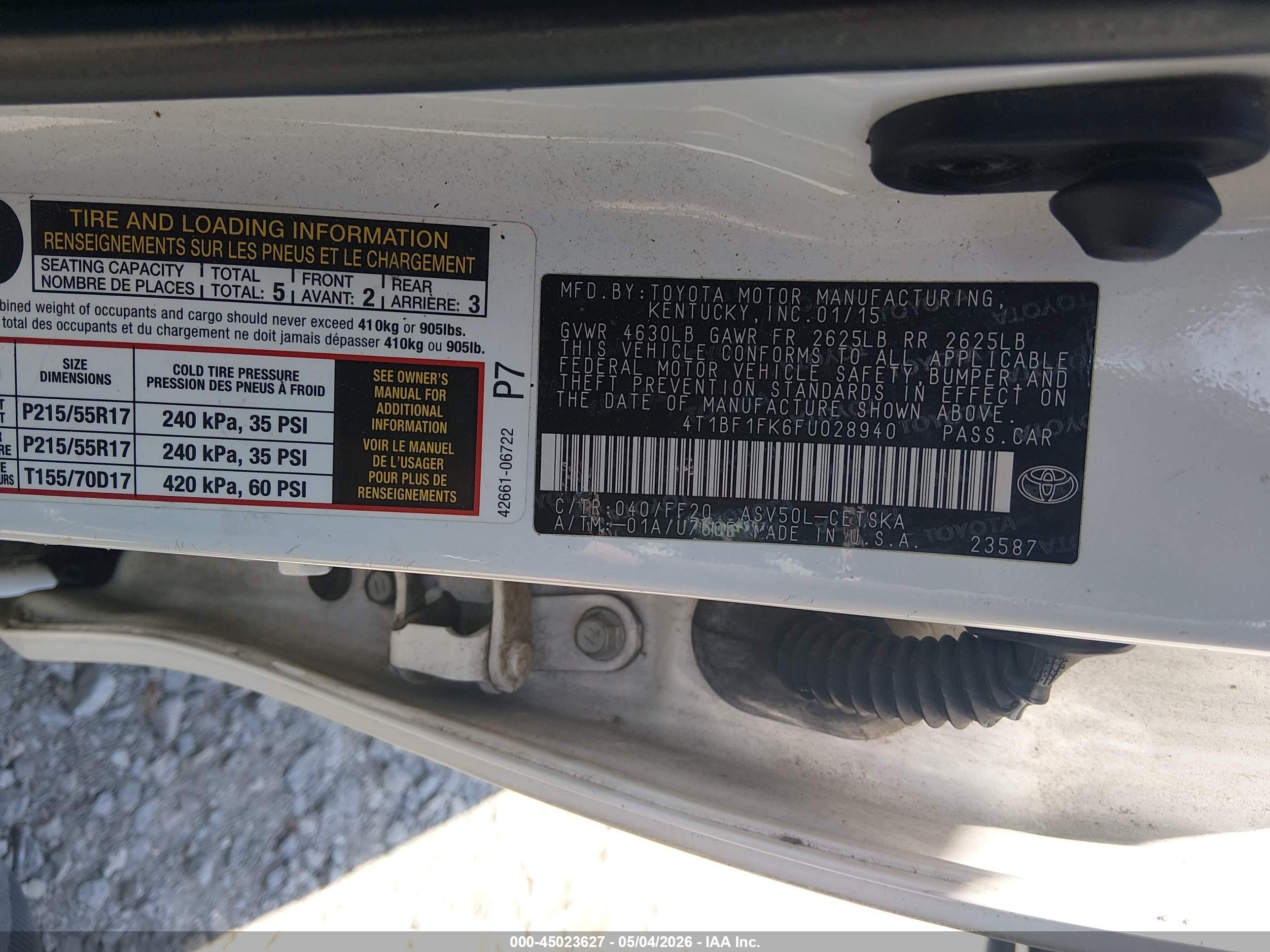 2015 Toyota Camry Se White vin: 4T1BF1FK6FU028940