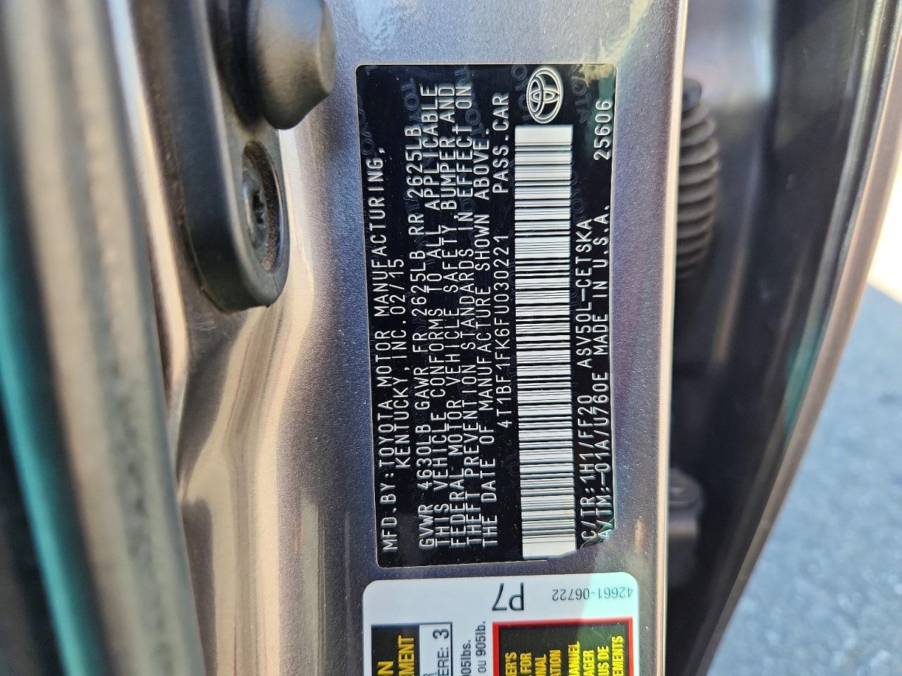 2015 Toyota Camry Se Gray vin: 4T1BF1FK6FU030221