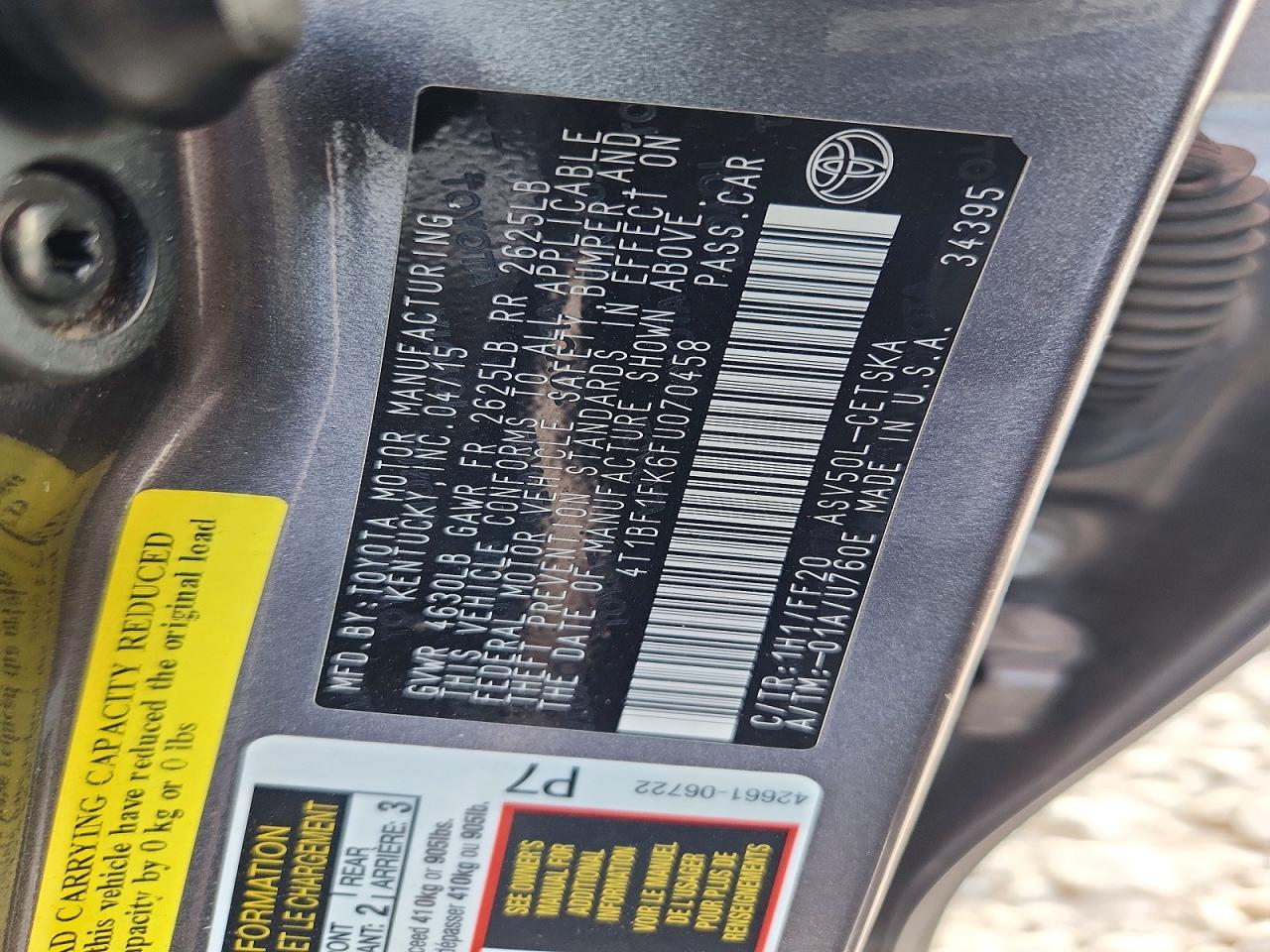 2015 Toyota Camry Se Gray vin: 4T1BF1FK6FU070458