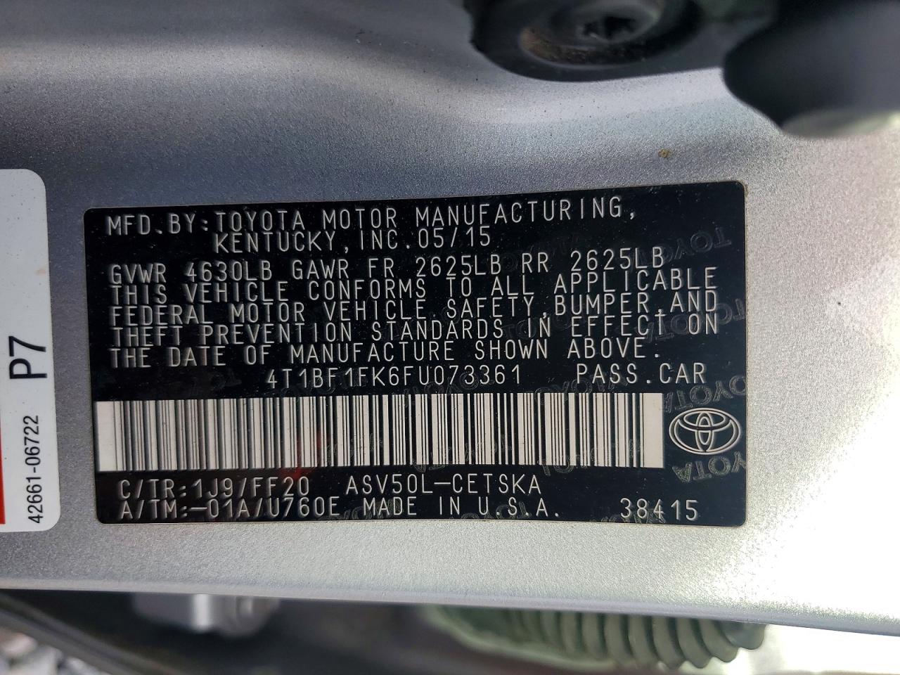 2015 Toyota Camry Se Серебряный vin: 4T1BF1FK6FU073361