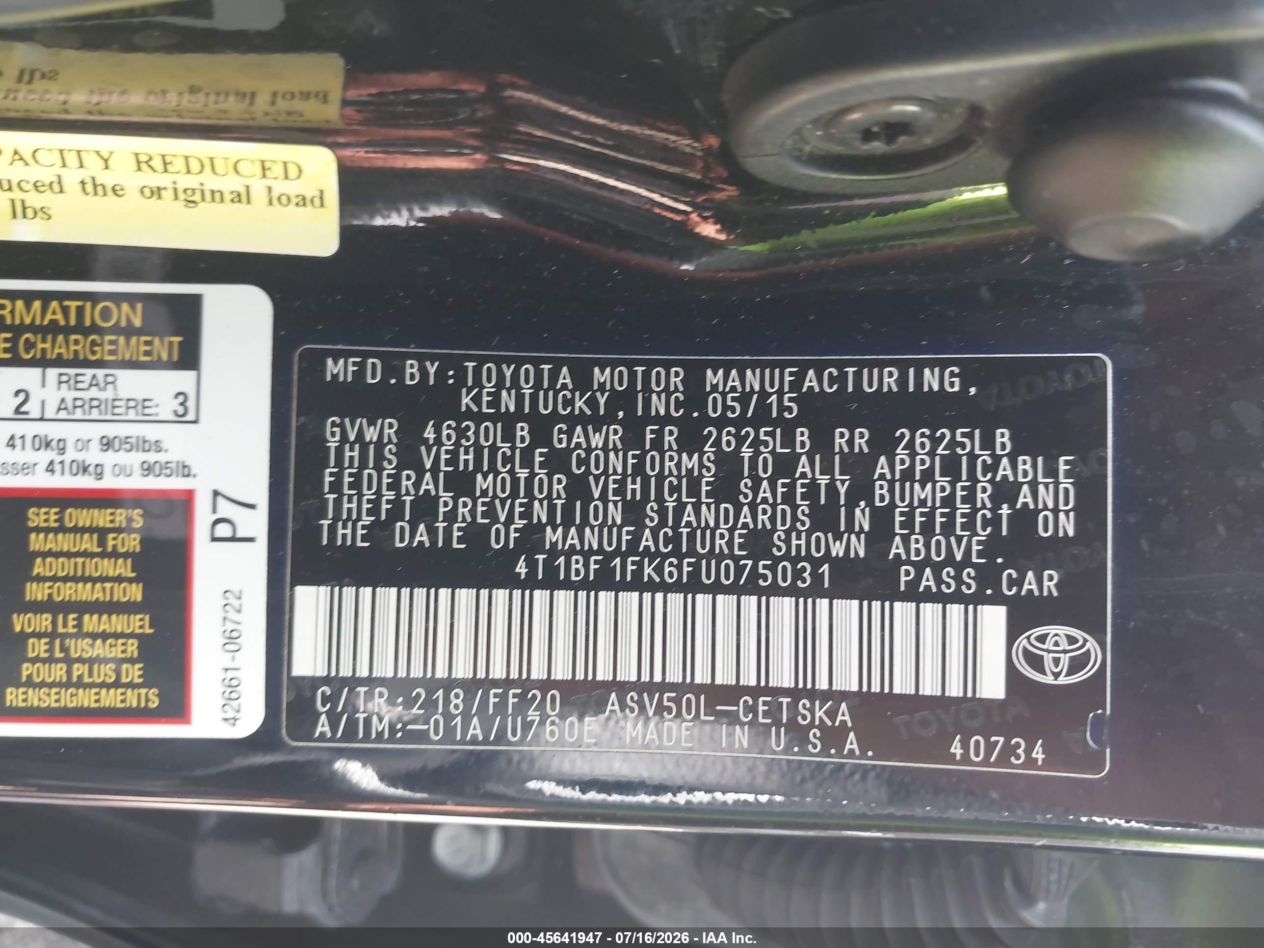 2015 Toyota Camry Se Black vin: 4T1BF1FK6FU075031