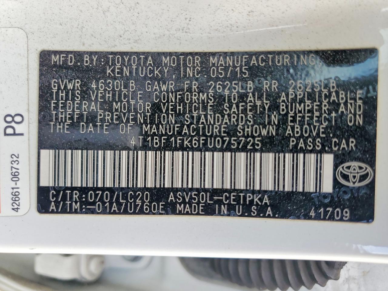 2015 Toyota Camry Xse White vin: 4T1BF1FK6FU075725
