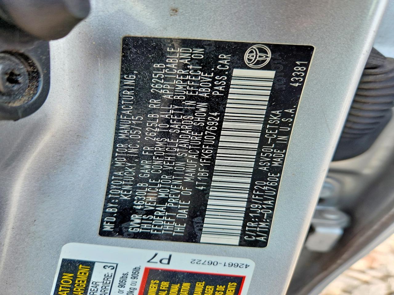 2015 Toyota Camry Se Silver vin: 4T1BF1FK6FU076924