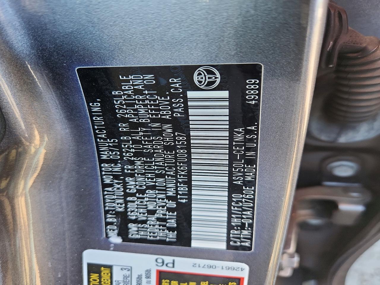 2015 Toyota Camry Le Gray vin: 4T1BF1FK6FU081587