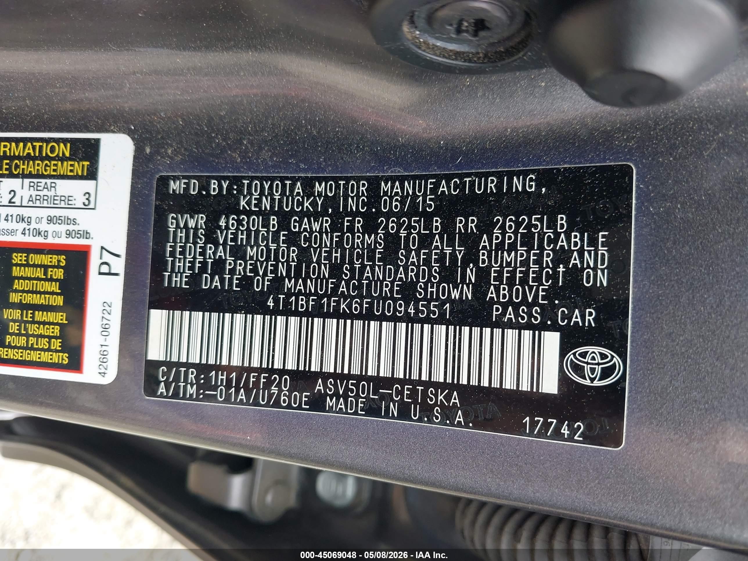 2015 Toyota Camry Se Серебряный vin: 4T1BF1FK6FU094551