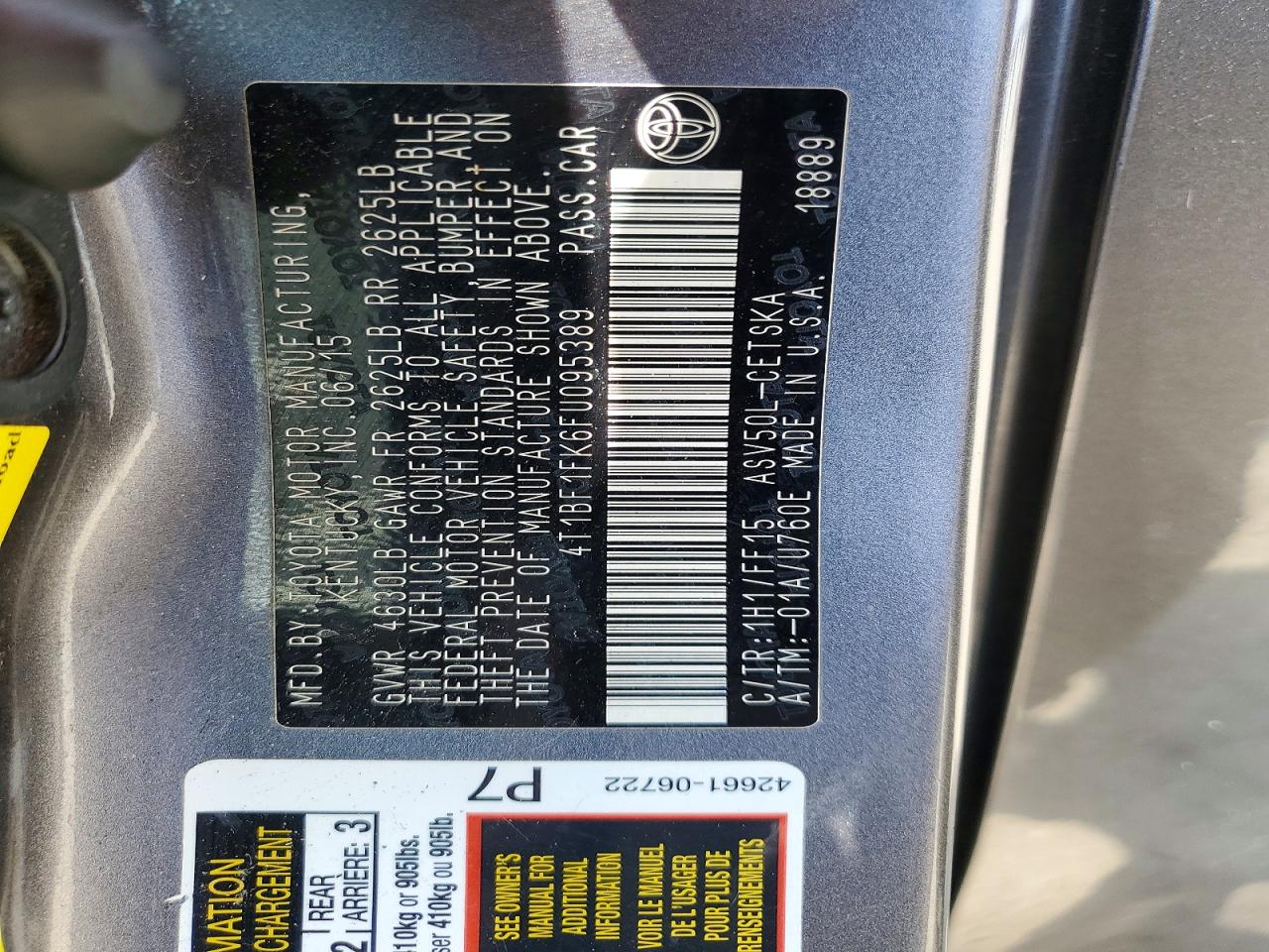 2015 Toyota Camry Se Gray vin: 4T1BF1FK6FU095389