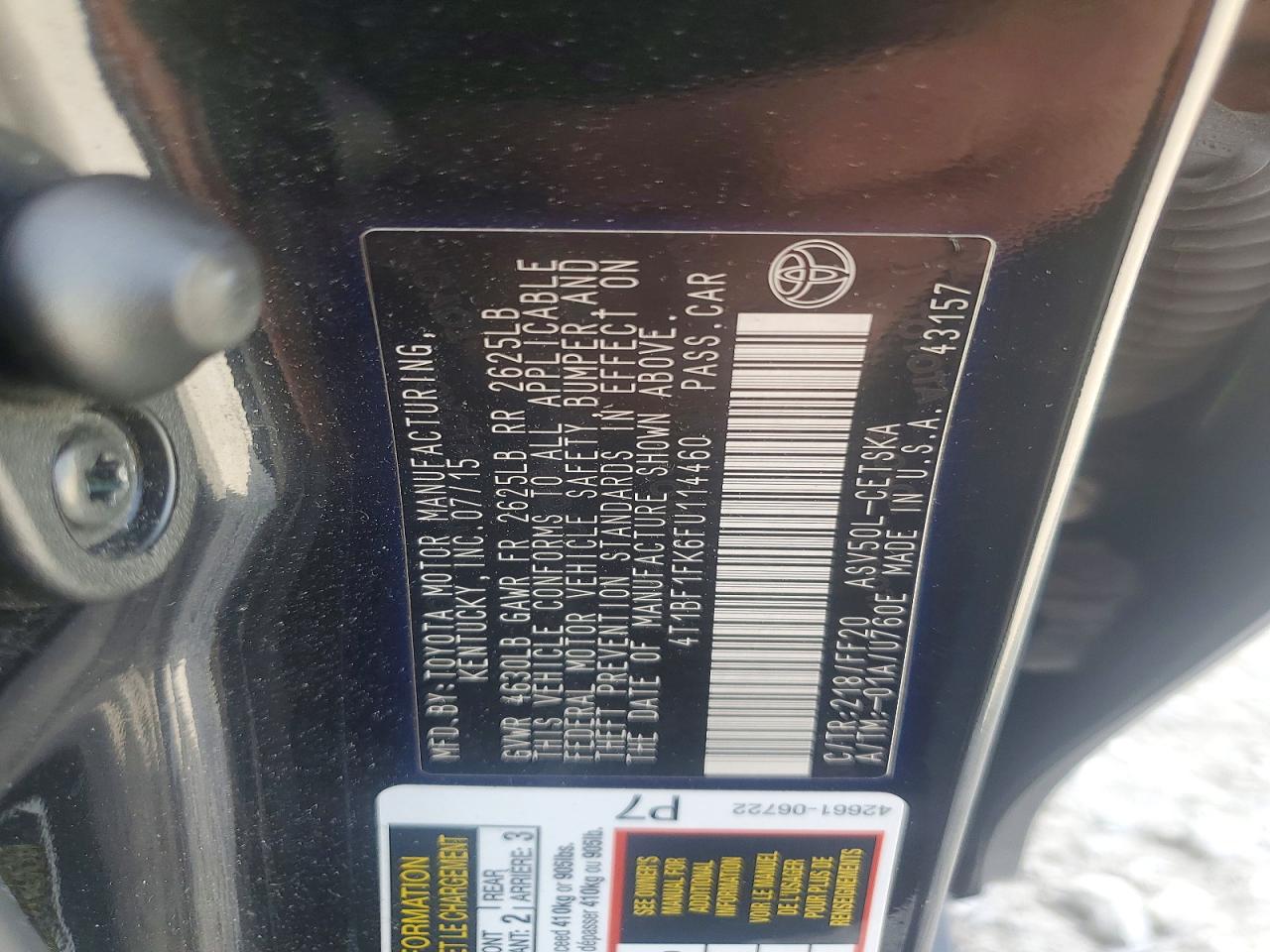 2015 Toyota Camry Se Black vin: 4T1BF1FK6FU114460