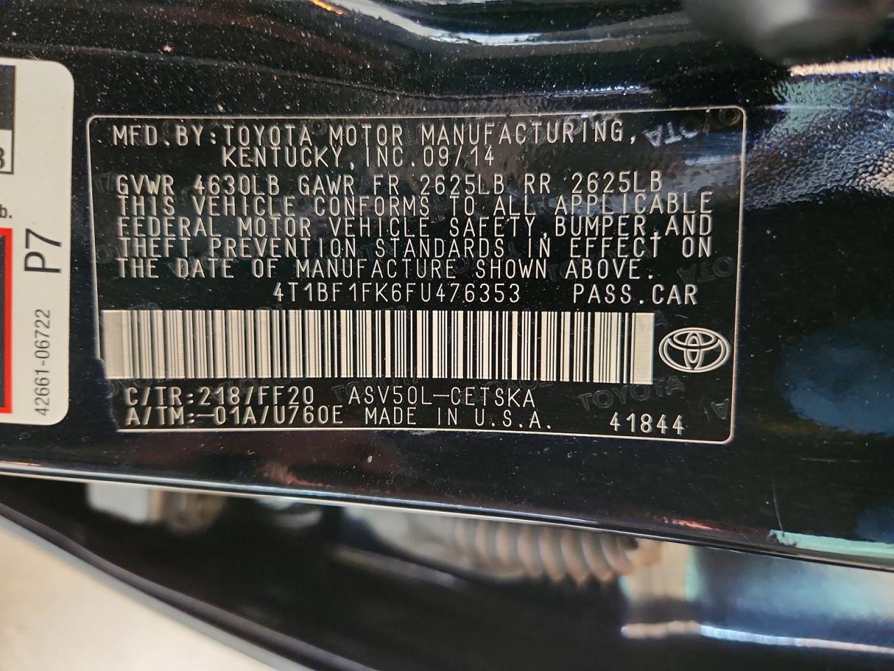2015 Toyota Camry Se Black vin: 4T1BF1FK6FU476353